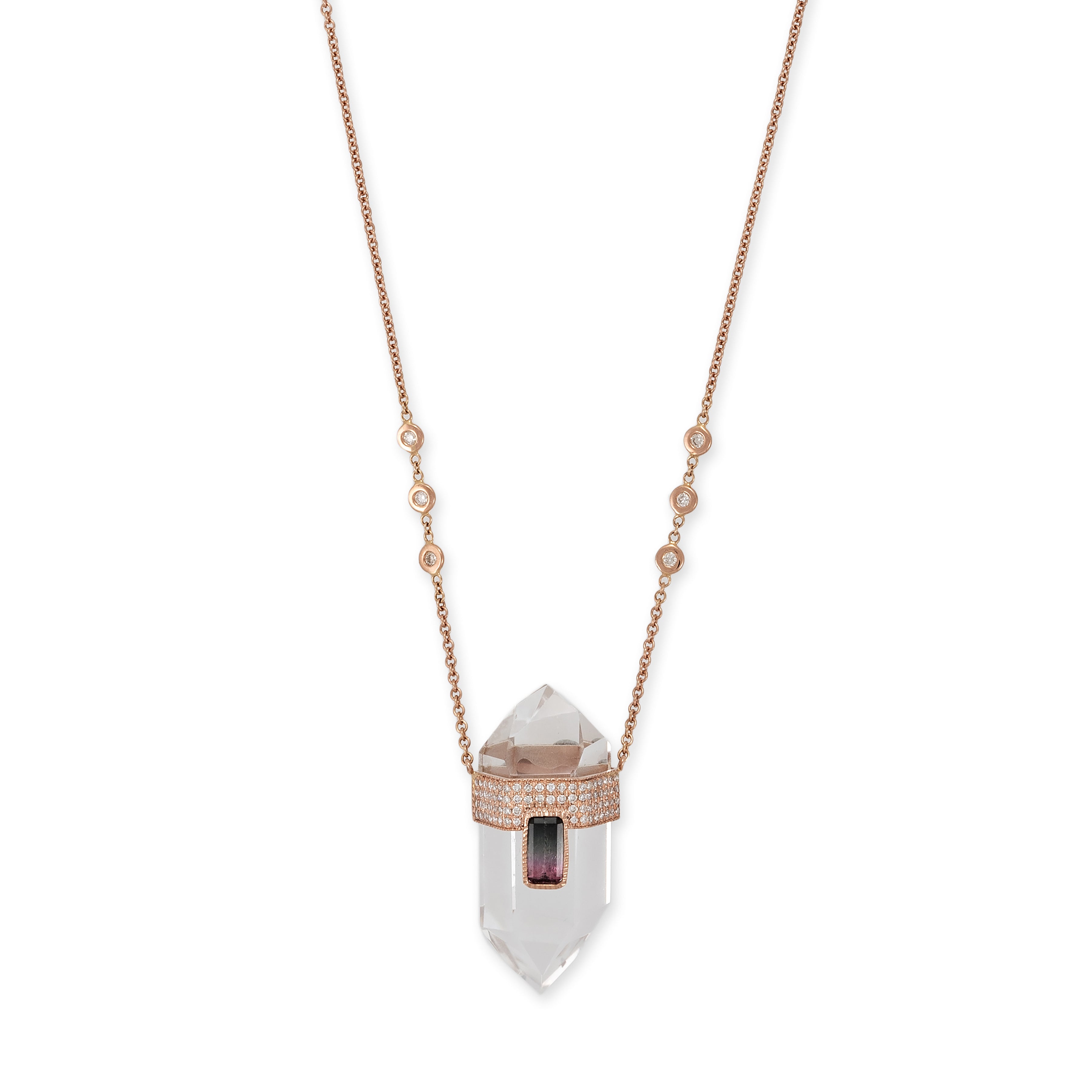 PAVE TOURMALINE CAP + CLEAR QUARTZ CRYSTAL NECKLACE