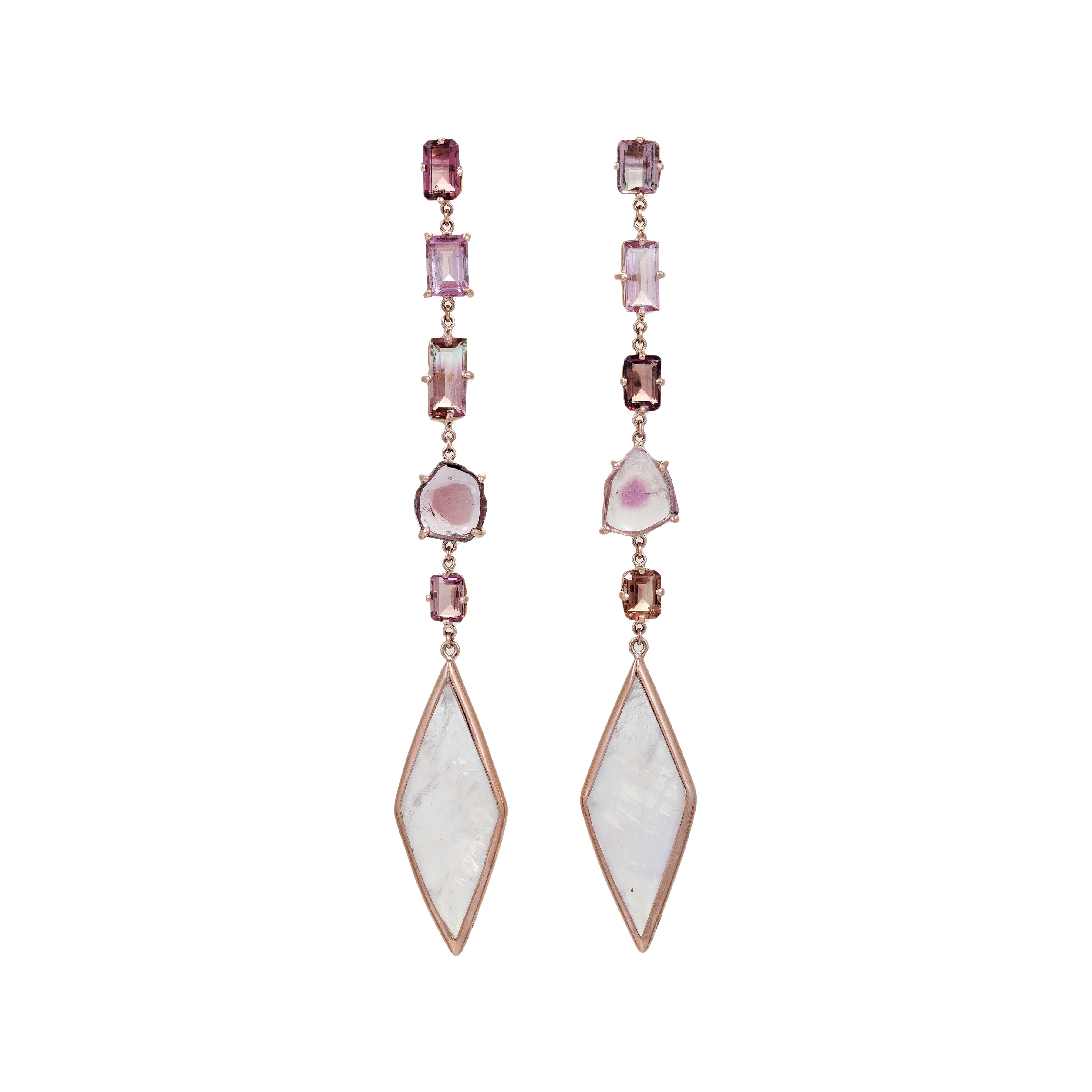 Pink Tourmaline + Moonstone Kite Earrings