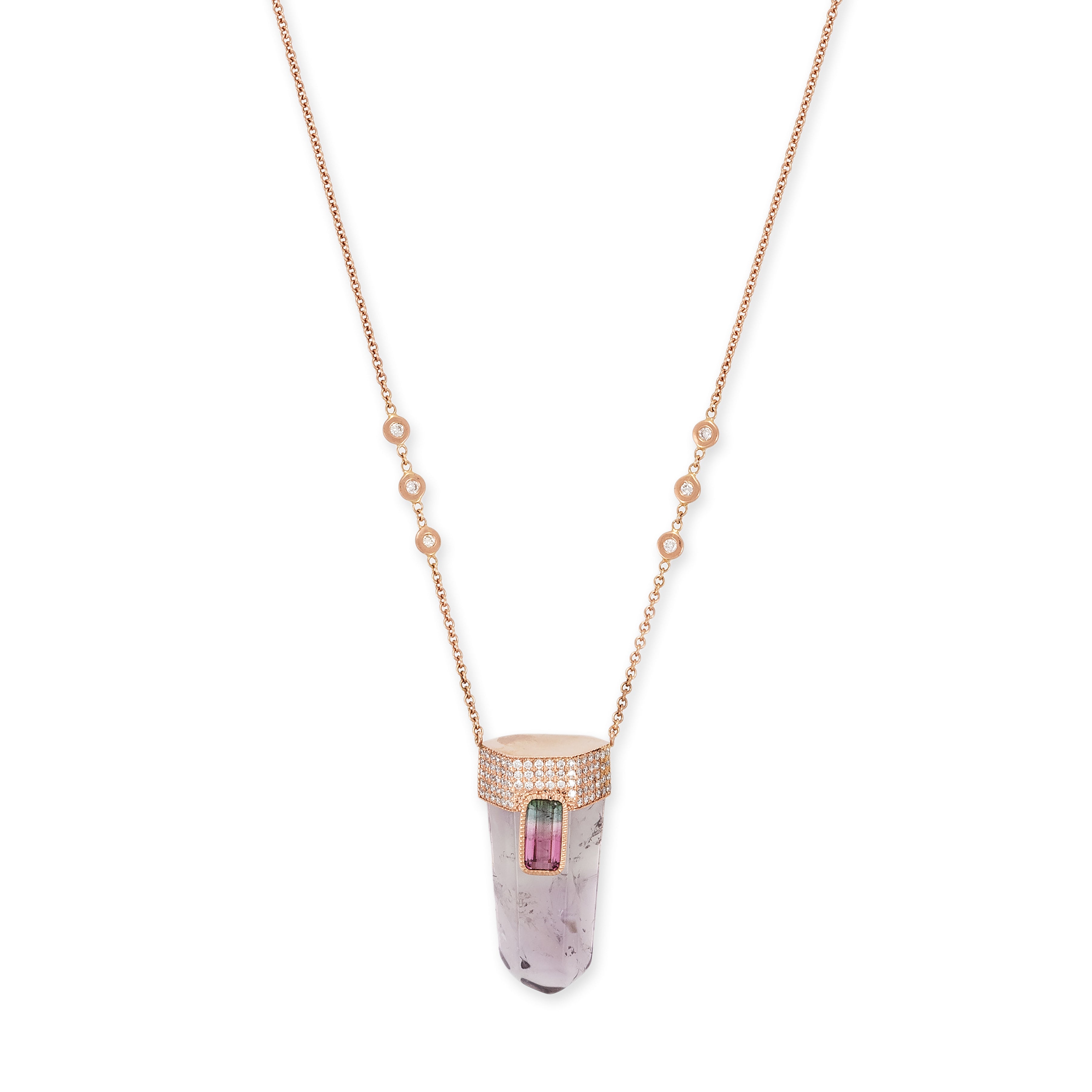 PAVE TOURMALINE CAP + AMETHYST CRYSTAL NECKLACE