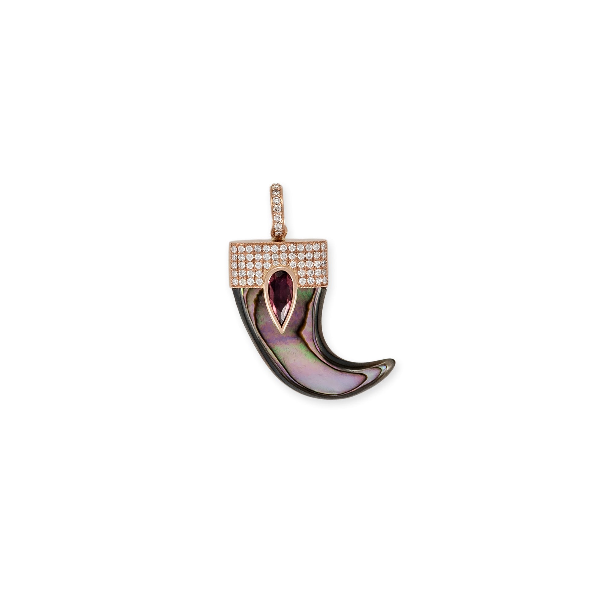 Pink Tourmaline Teardrop Pave Cap Abalone Claw Charm