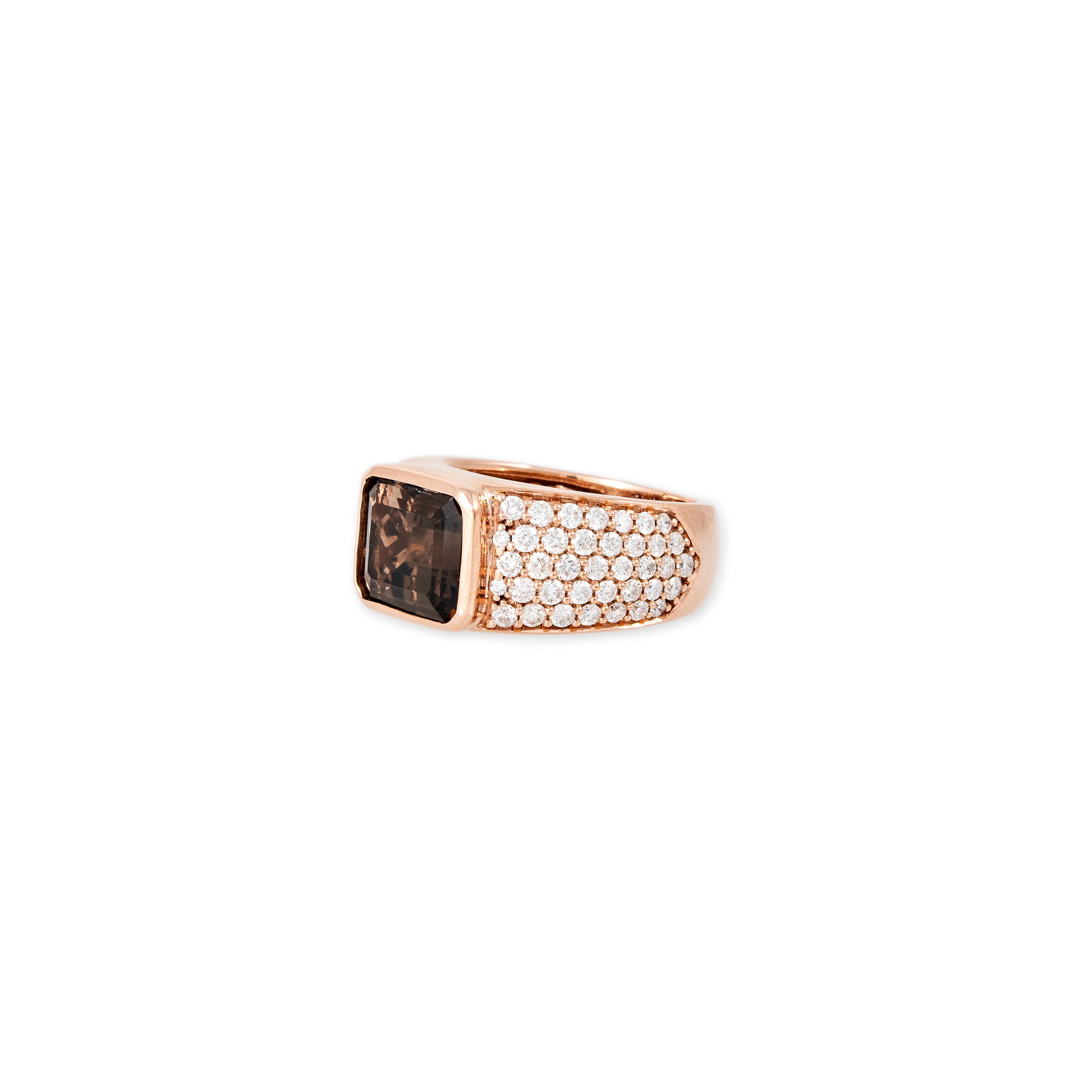 BROWN TOURMALINE BAGUETTE PAVE DIAMOND RING