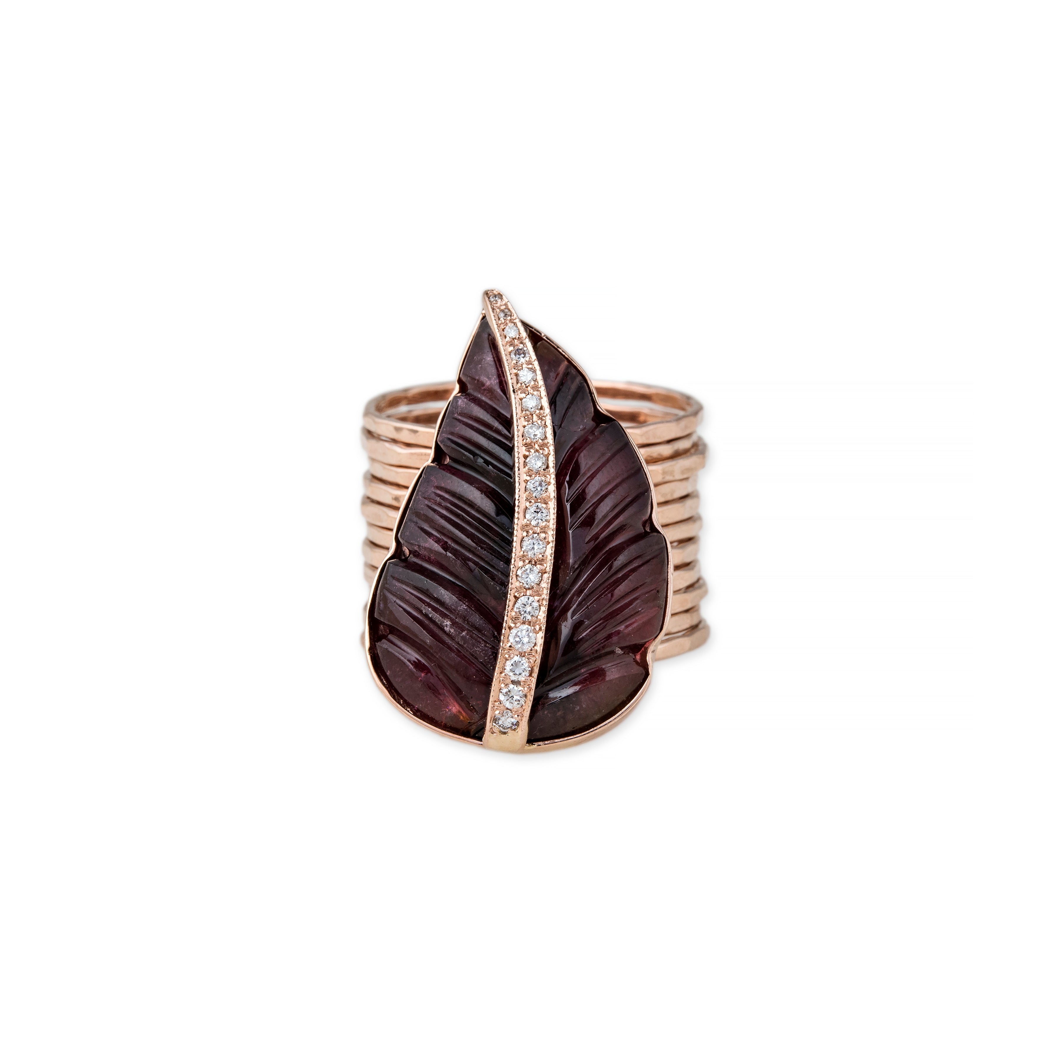 PAVE PINK TOURMALINE LEAF MULTI WAIF RING