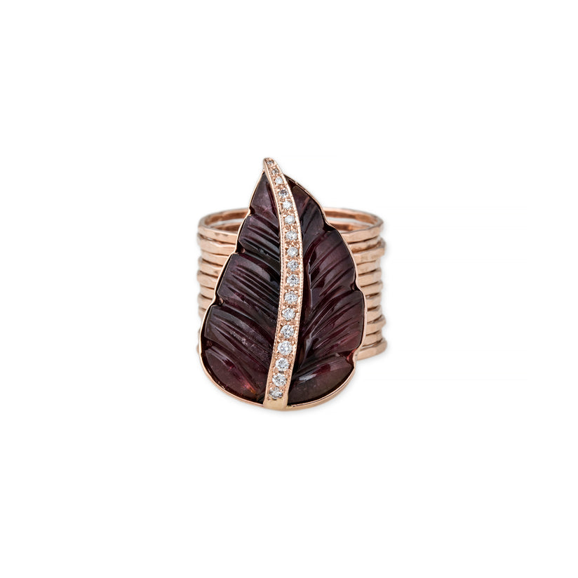 PAVE PINK TOURMALINE LEAF MULTI WAIF RING