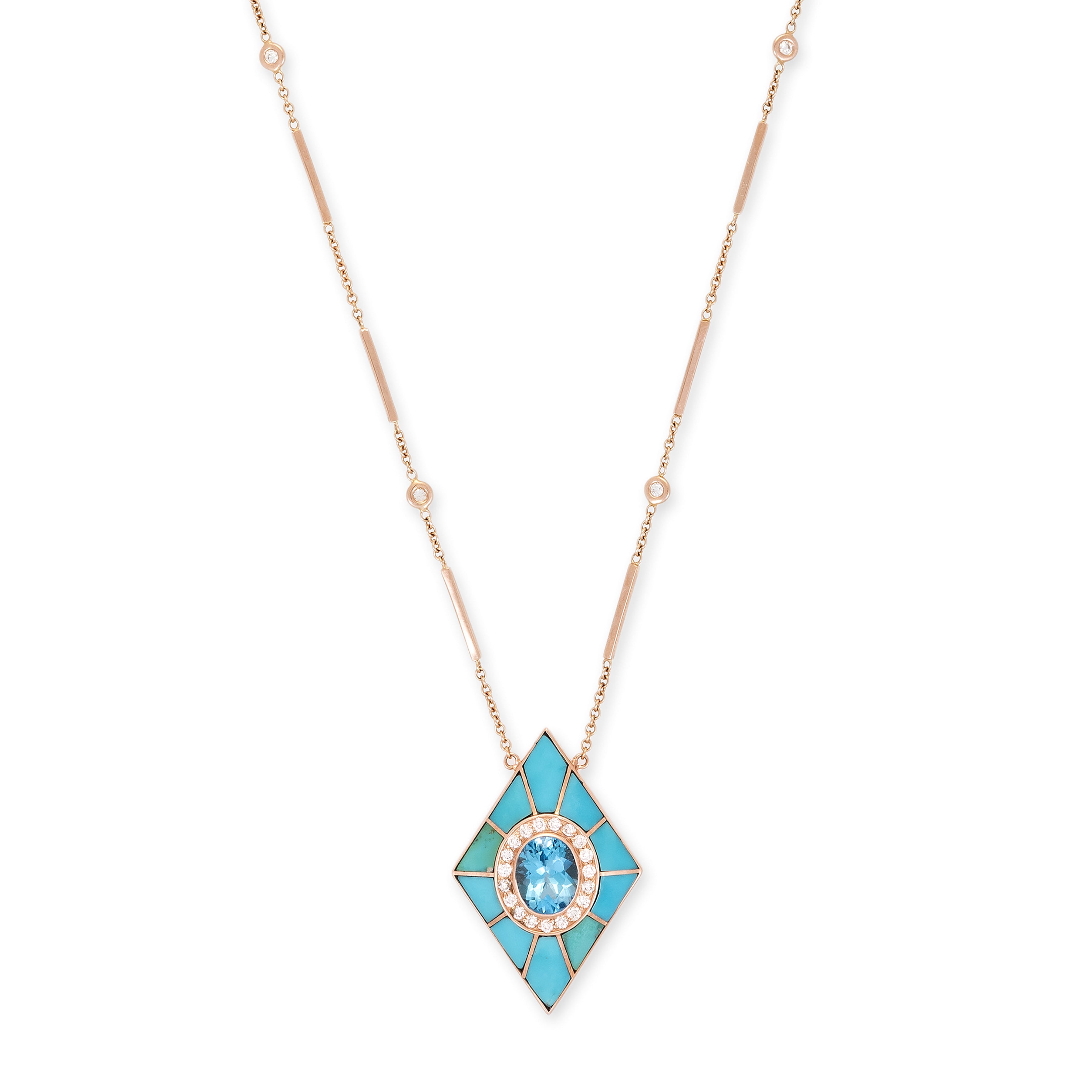 PAVE BLUE TOPAZ + TURQUOISE INLAY KITE NECKLACE