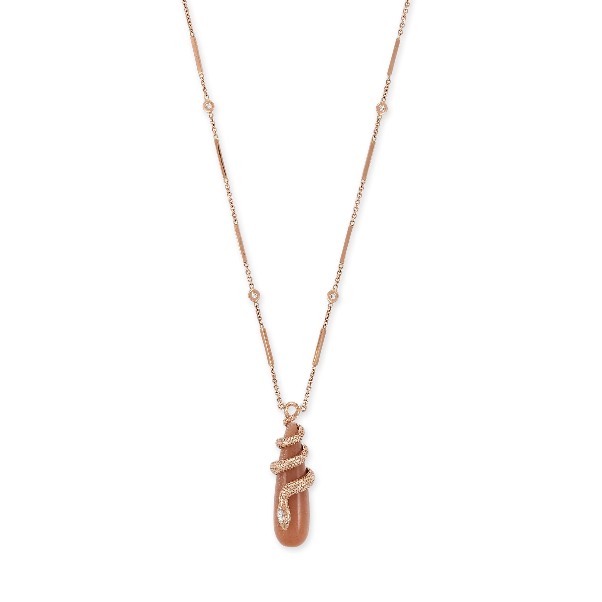 Diamond Snake Peach Moonstone Droplet Necklace