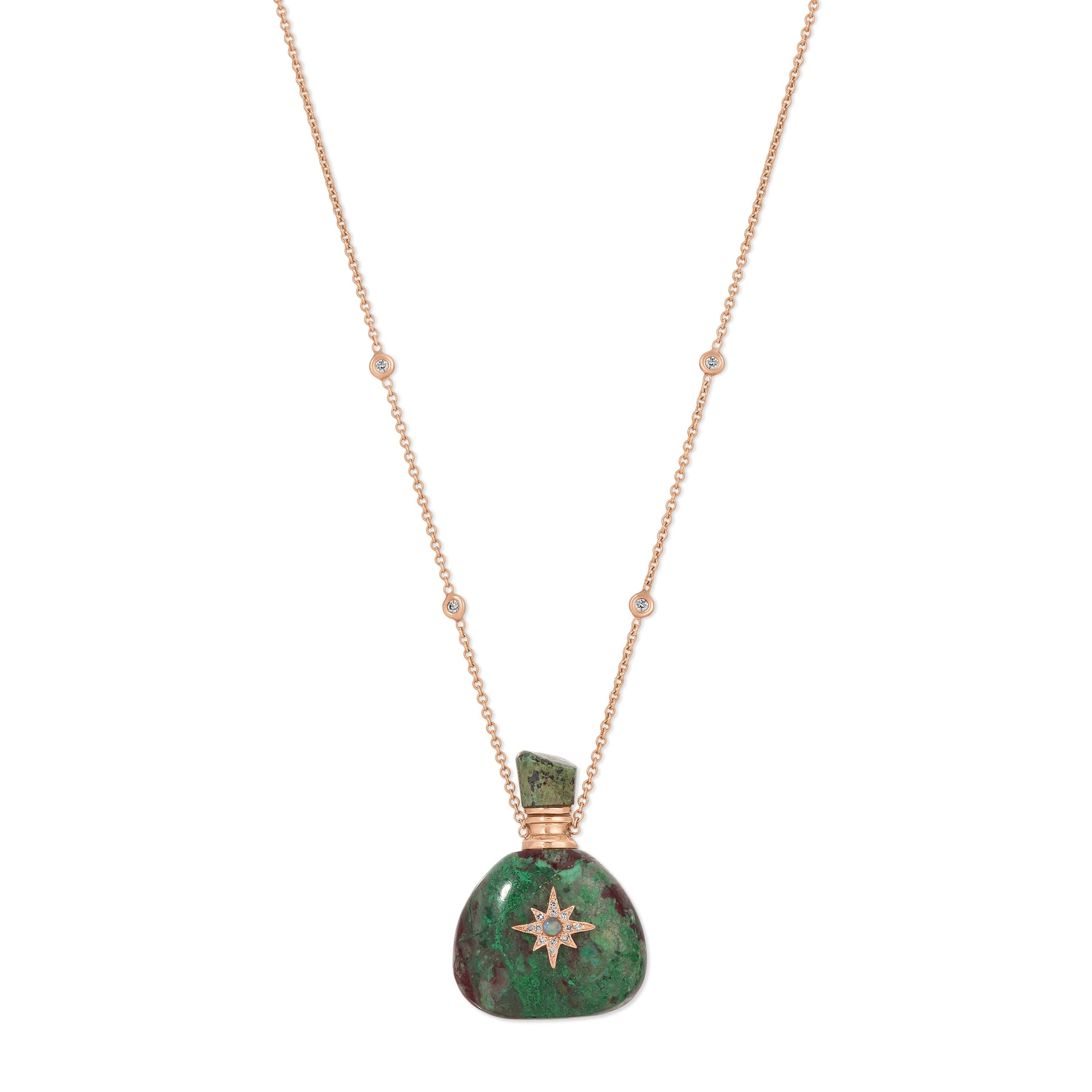 Medium Triangle Pave Shining Star Chrysocolla Potion Bottle Necklace