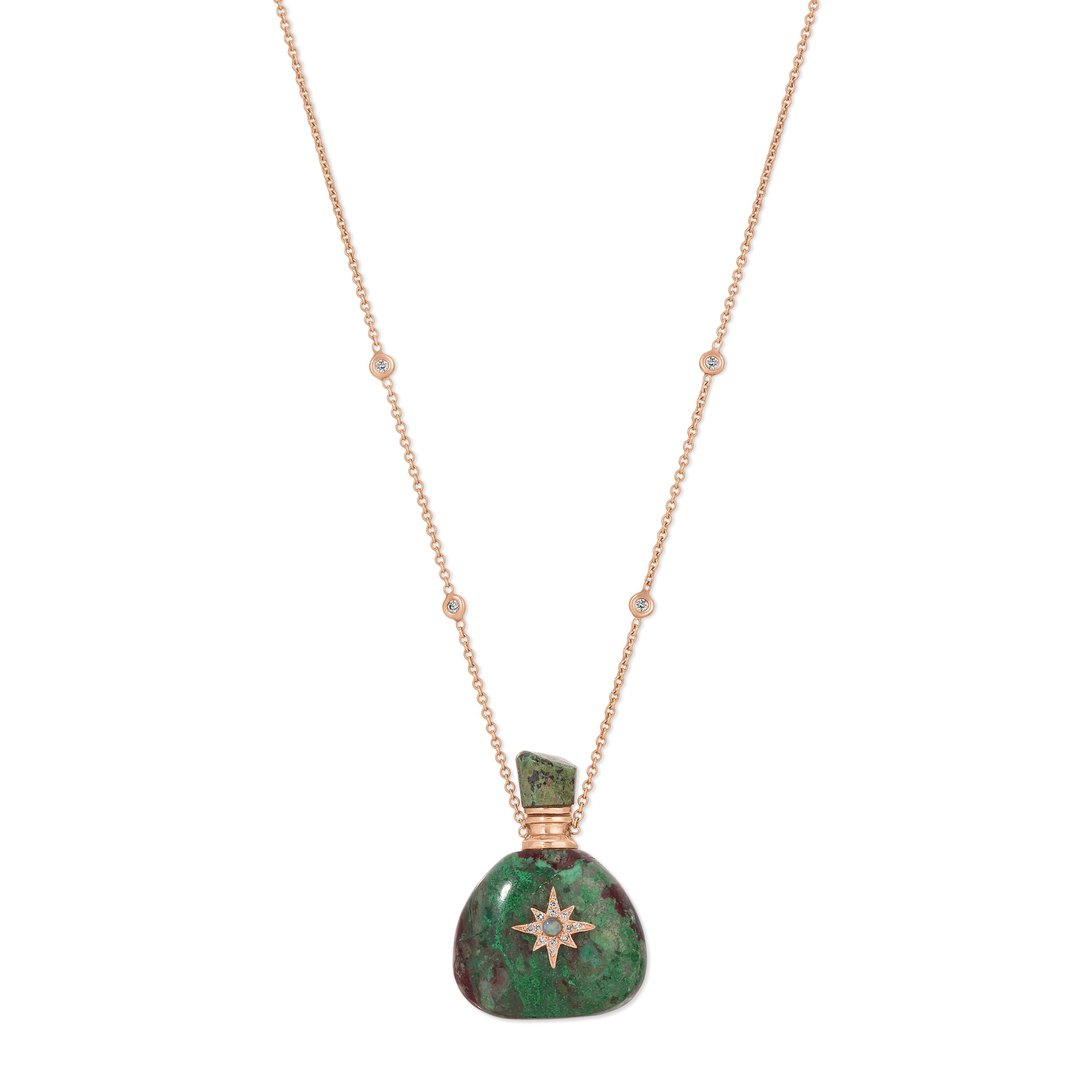 Medium Triangle Pave Shining Star Chrysocolla Potion Bottle Necklace
