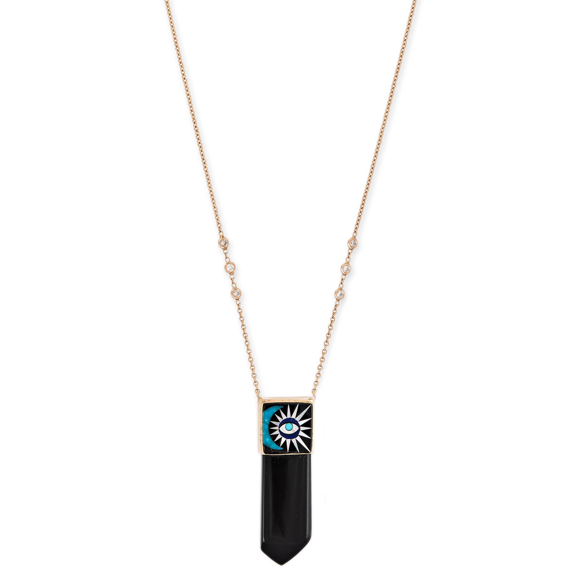 ONYX CRYSTAL INLAY CRESCENT EYE BURST CAP NECKLACE