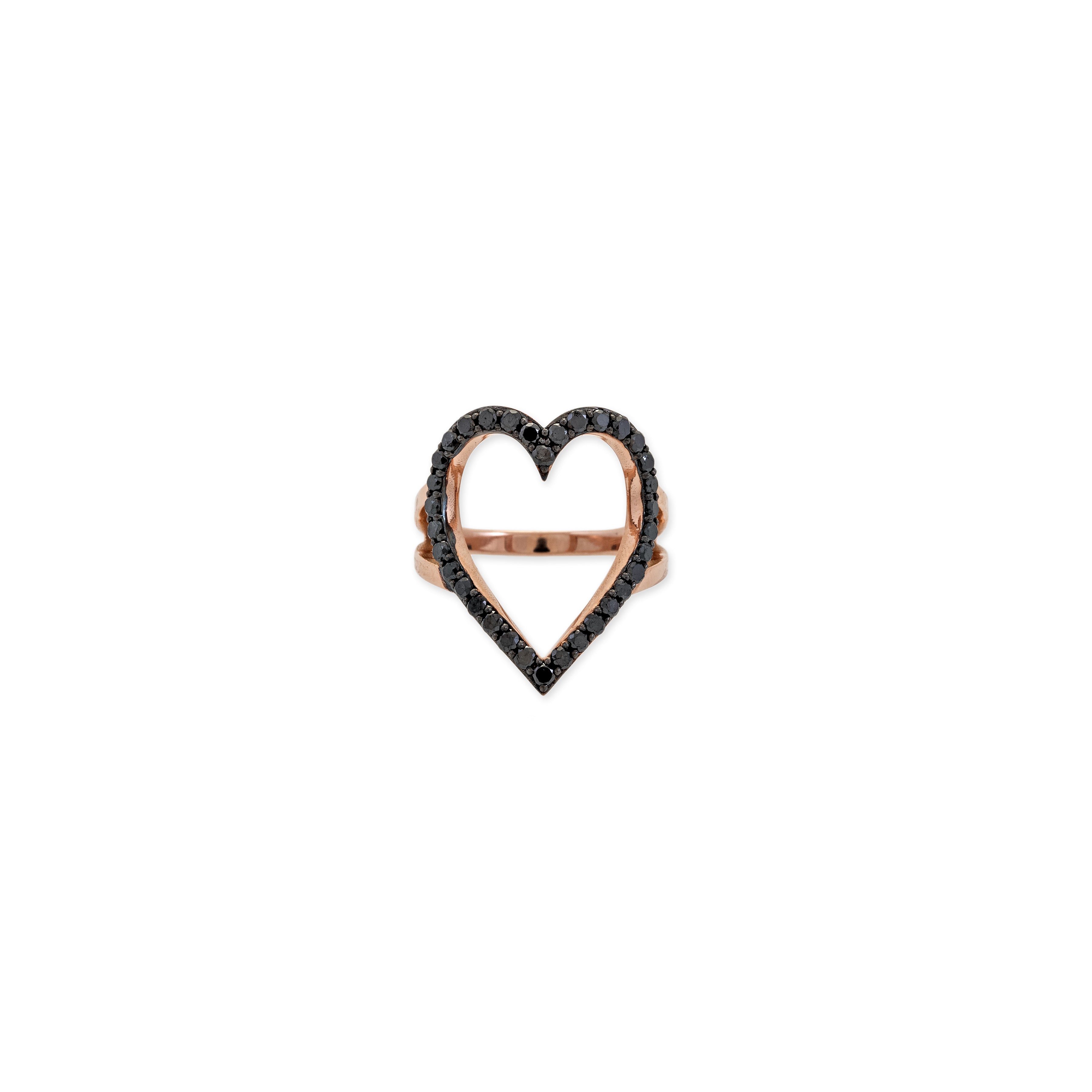 Pave Black Diamond Outline Heart Ring