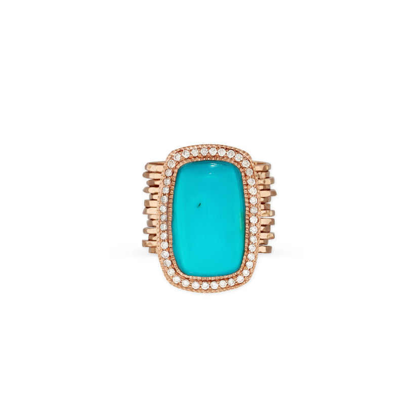 Pave Turquoise Rectangle Multi Waif Ring