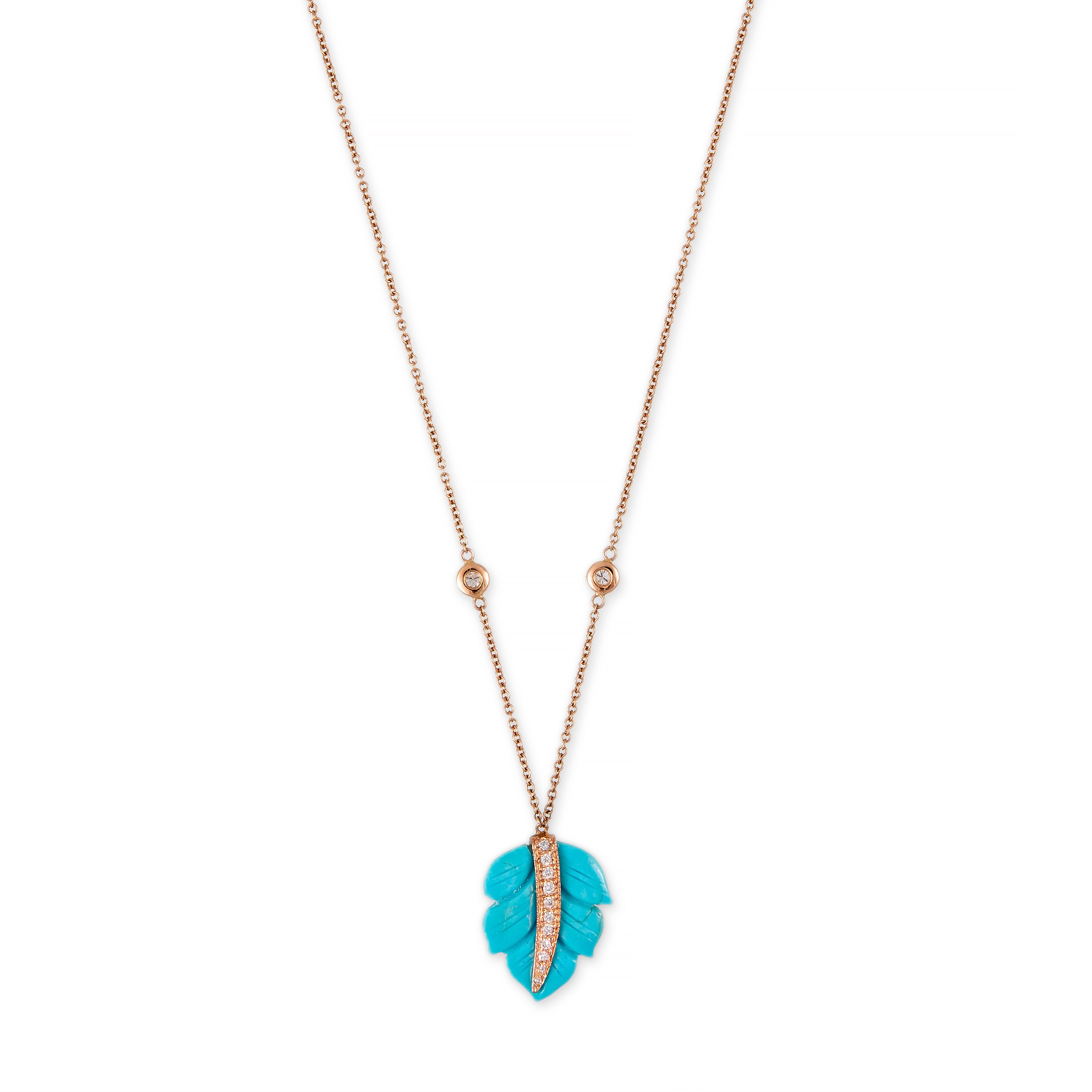 Small Pave Gemstone Leaf Diamond Necklace