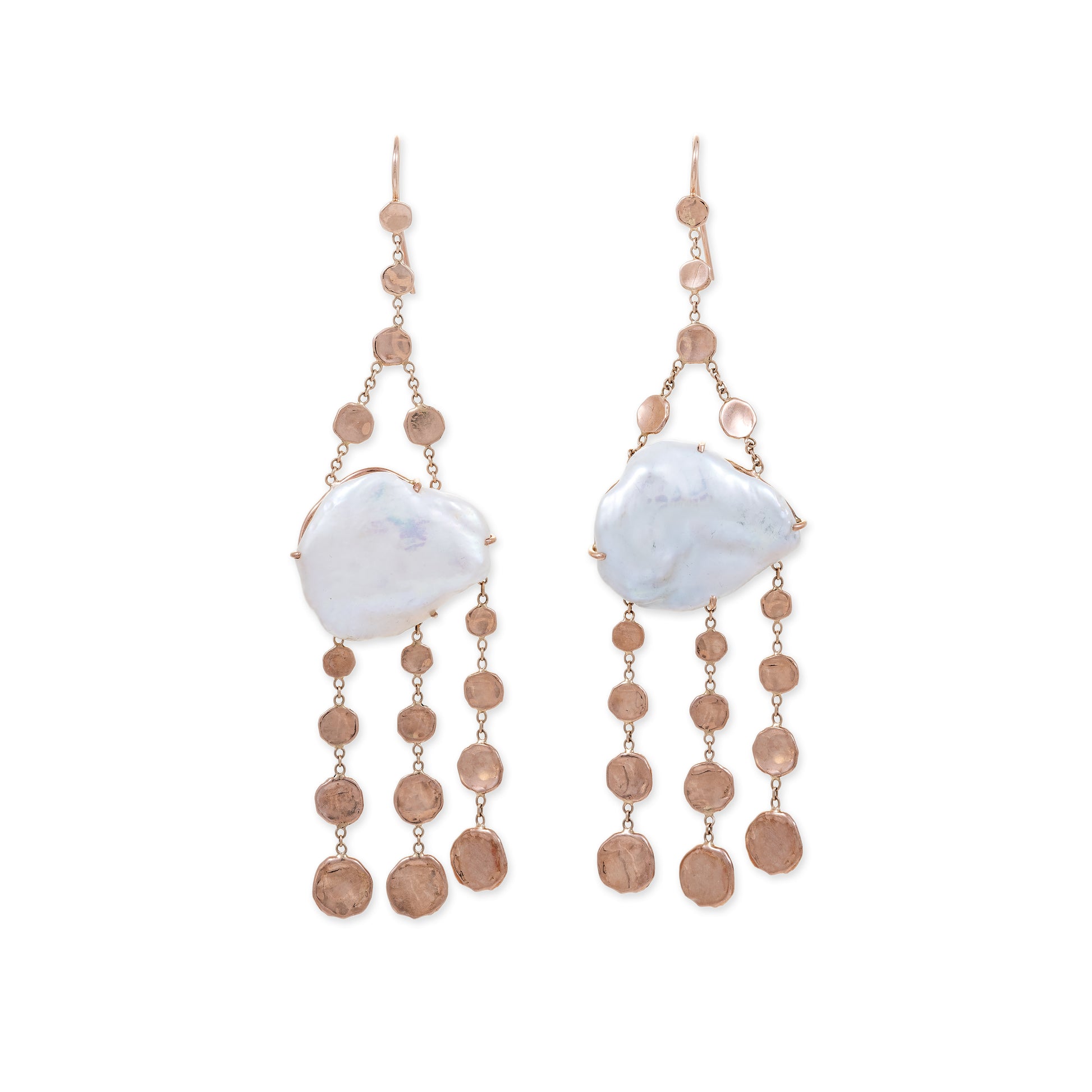 PEARL GRADUATED DISC CHANDELIER EARRINGS