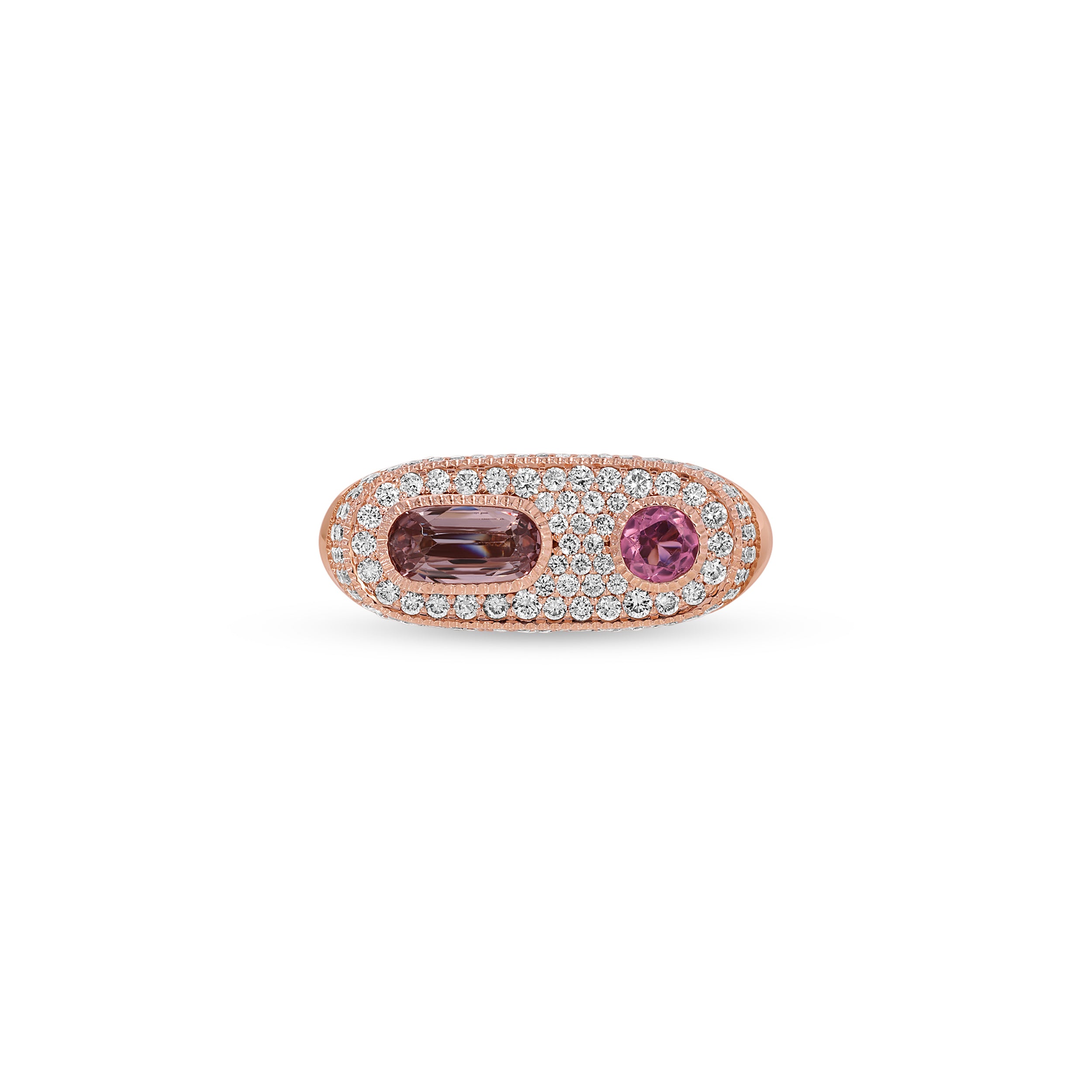 Pink Tourmaline Oval + Round Pavé Diamond Ring