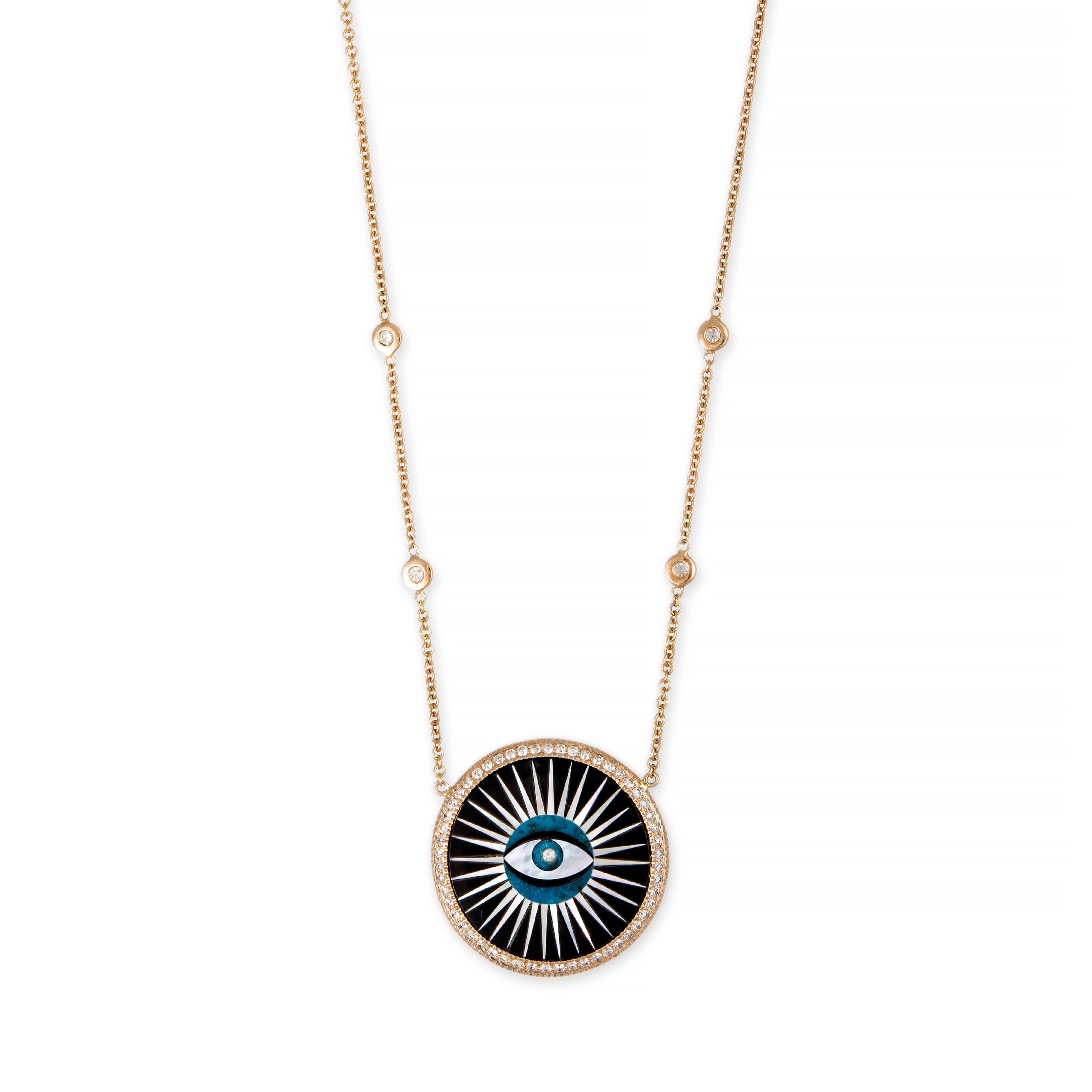 SMALL PAVE ONYX INLAY EYE BURST NECKLACE