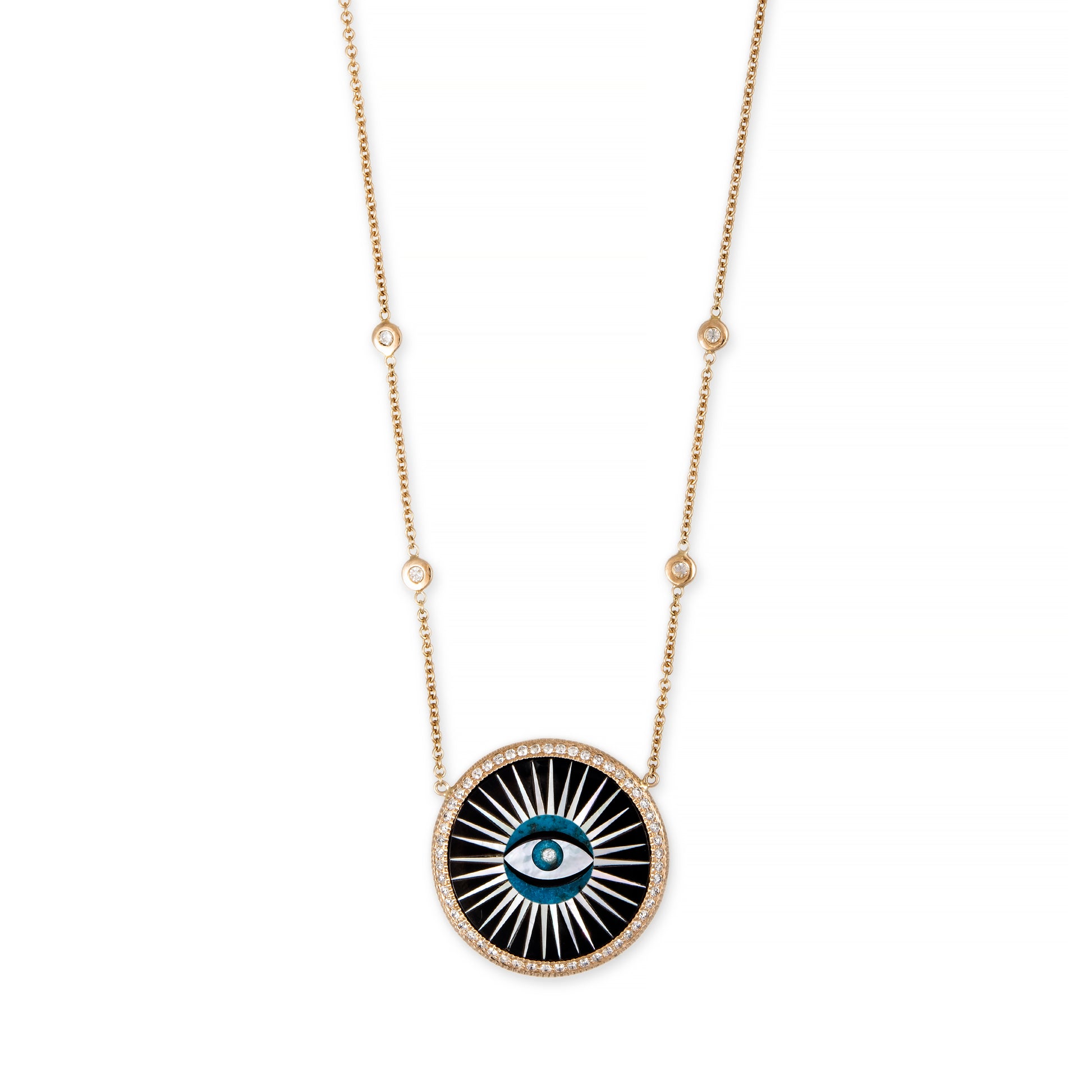 SMALL PAVE ONYX INLAY EYE BURST NECKLACE