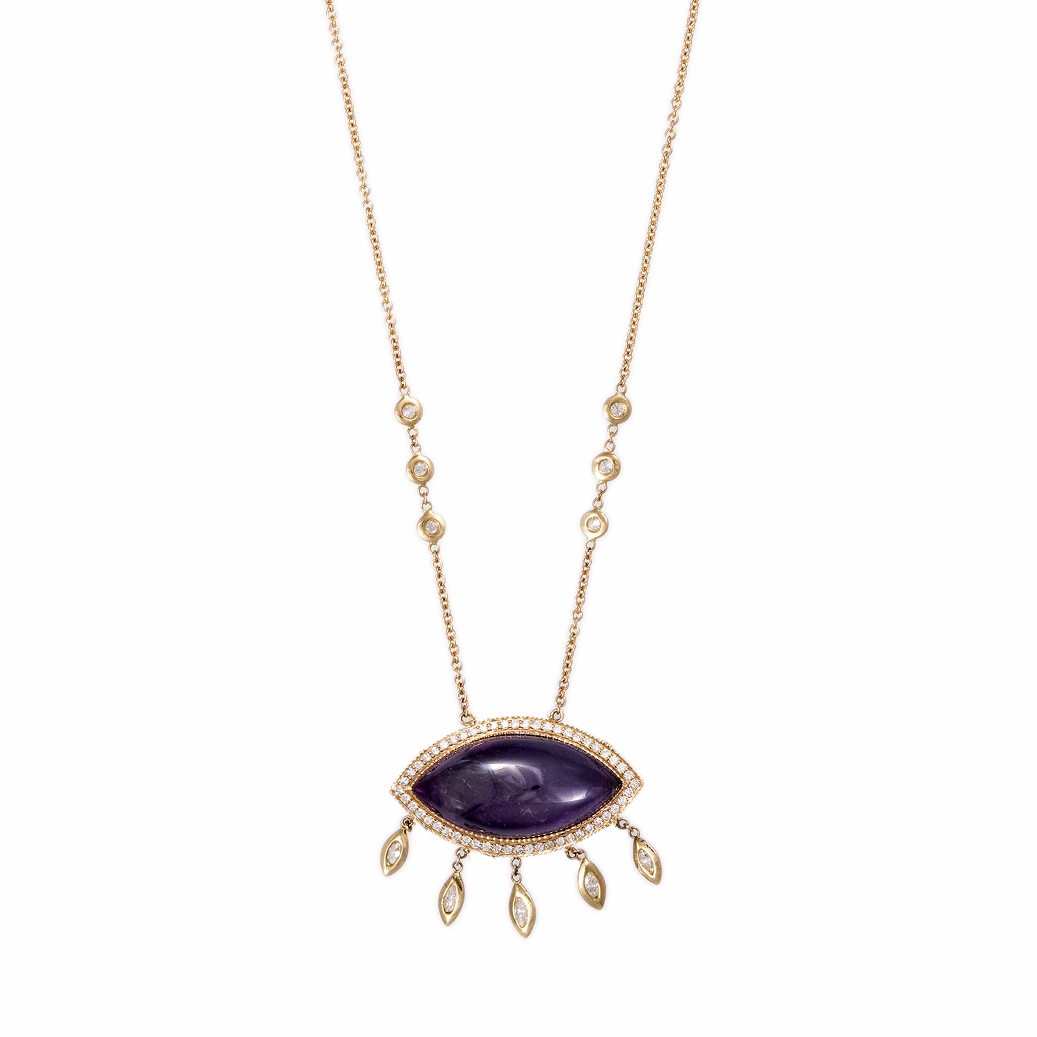 Pave Amethyst Marquise + 5 Marquise Diamond Shaker Necklace