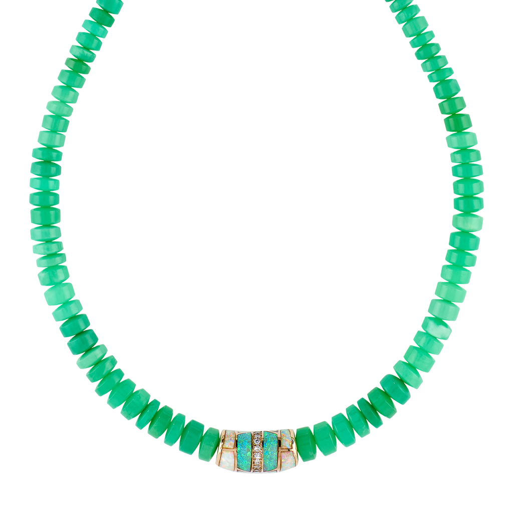 Pavé Opal Tube Bead Chrysoprase Beaded Necklace