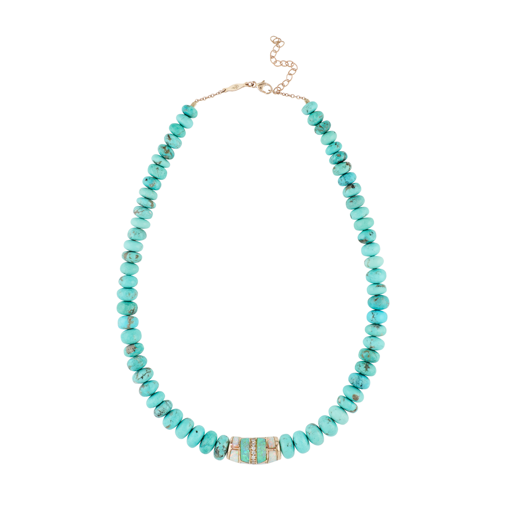 Pavé Opal Tube Bead Turquoise Beaded Necklace