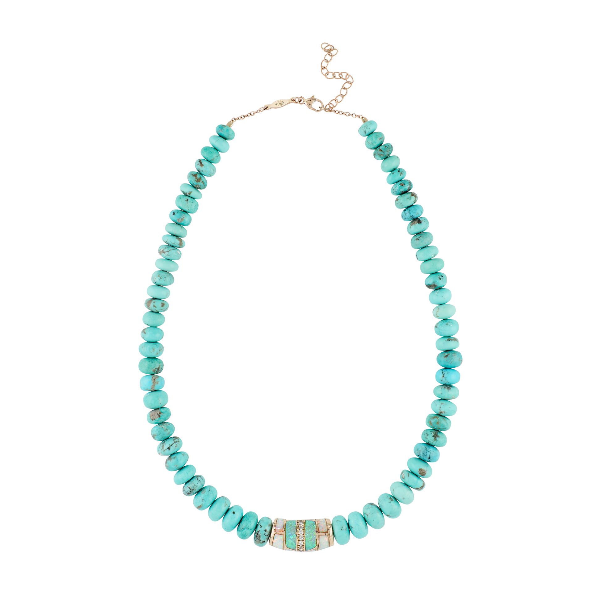 Pavé Opal Tube Bead Turquoise Beaded Necklace