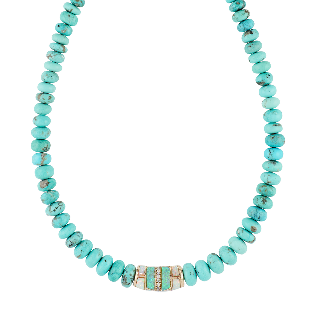 Pavé Opal Tube Bead Turquoise Beaded Necklace