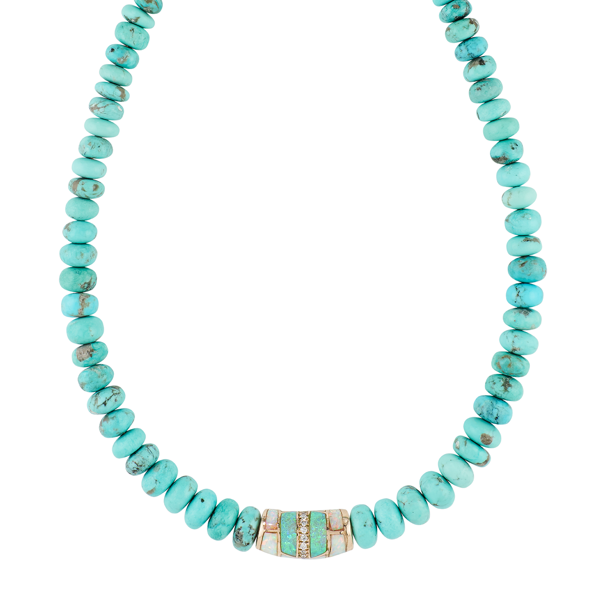 Pavé Opal Tube Bead Turquoise Beaded Necklace