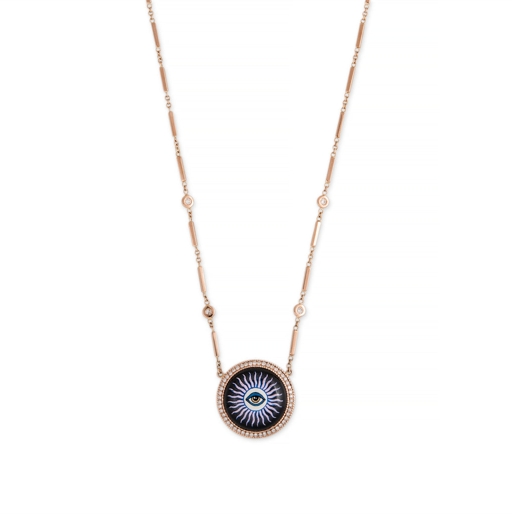 Onyx Blue Gold Eye Mini Smooth Bar Necklace