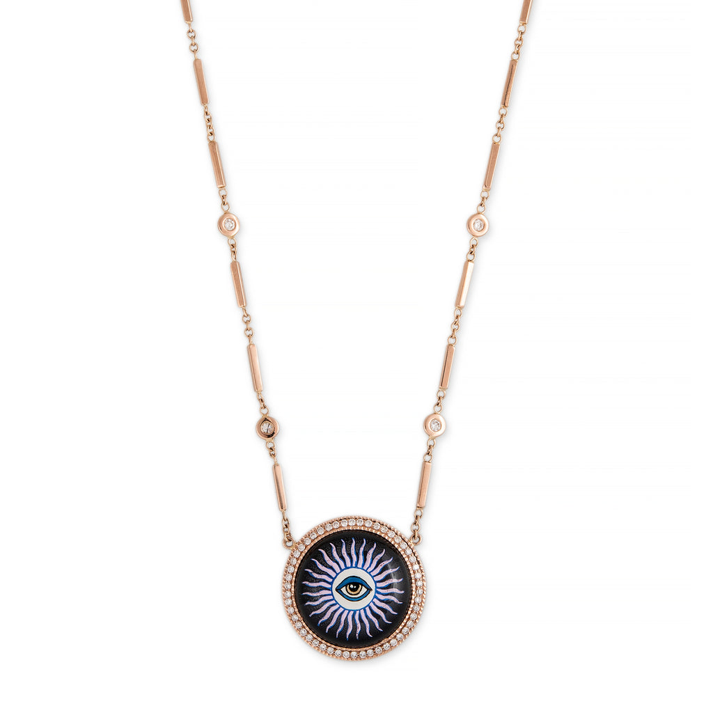 Onyx Blue Gold Eye Mini Smooth Bar Necklace