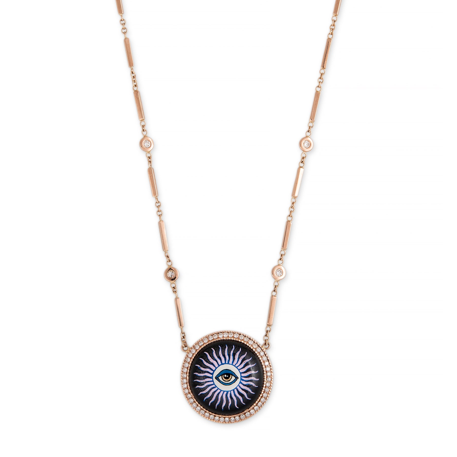 Onyx Blue Gold Eye Mini Smooth Bar Necklace