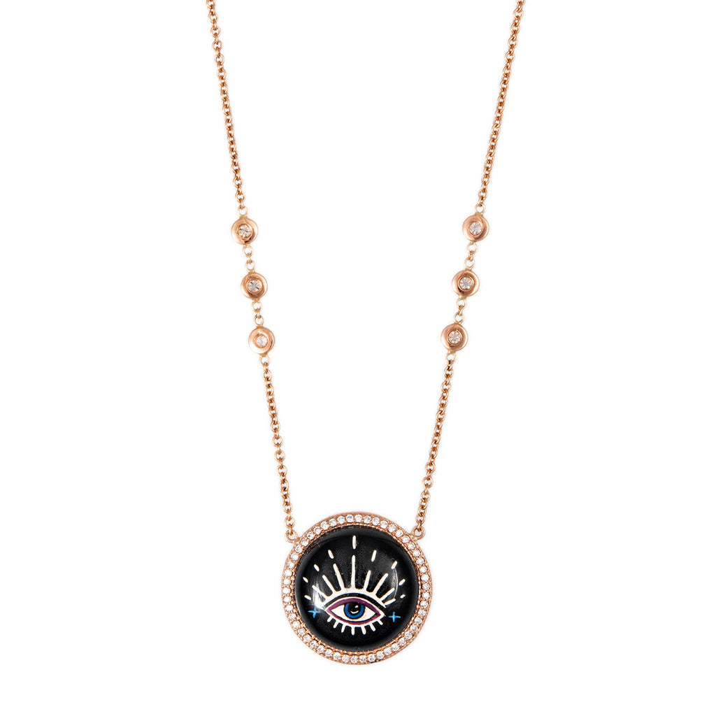 Onyx Magenta Painted Blue Eye Burst Necklace