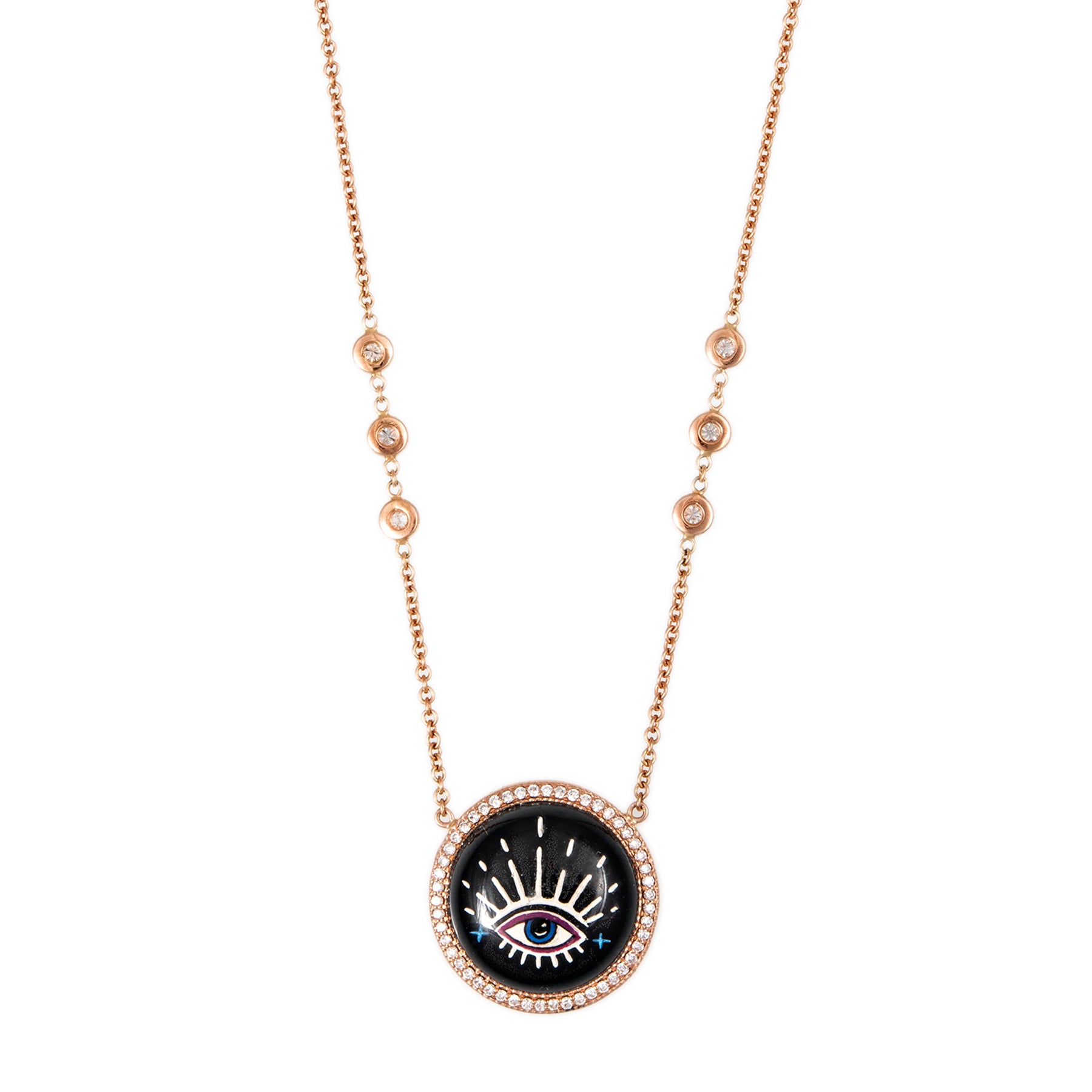 Onyx Magenta Painted Blue Eye Burst Necklace