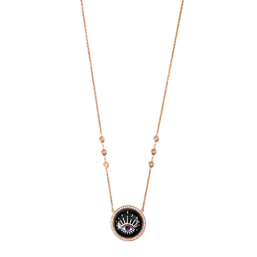 Onyx Magenta Painted Blue Eye Burst Necklace