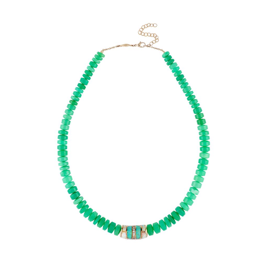 Pavé Opal Tube Bead Chrysoprase Beaded Necklace