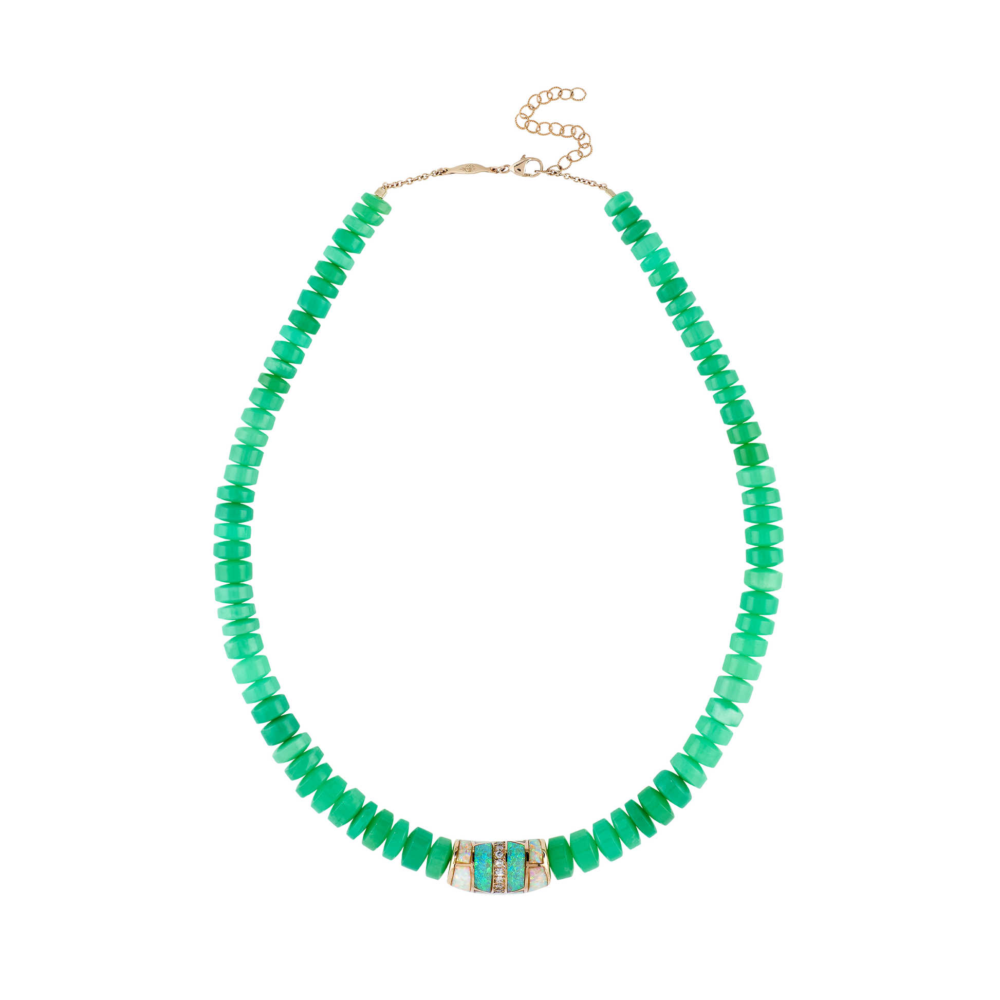 Pavé Opal Tube Bead Chrysoprase Beaded Necklace