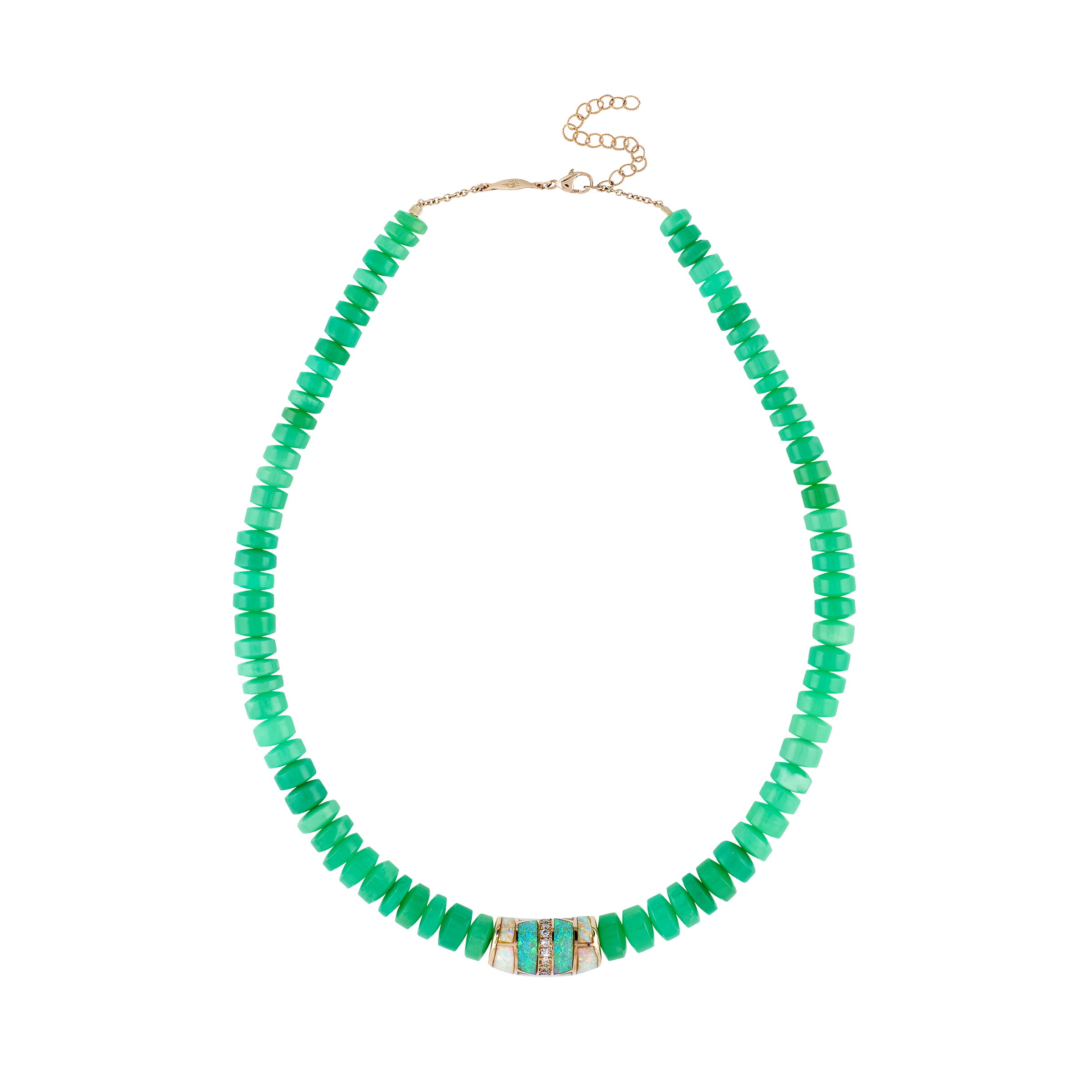 Pave Opal Inlay Tube Bead + Chrysoprase Beaded Necklace