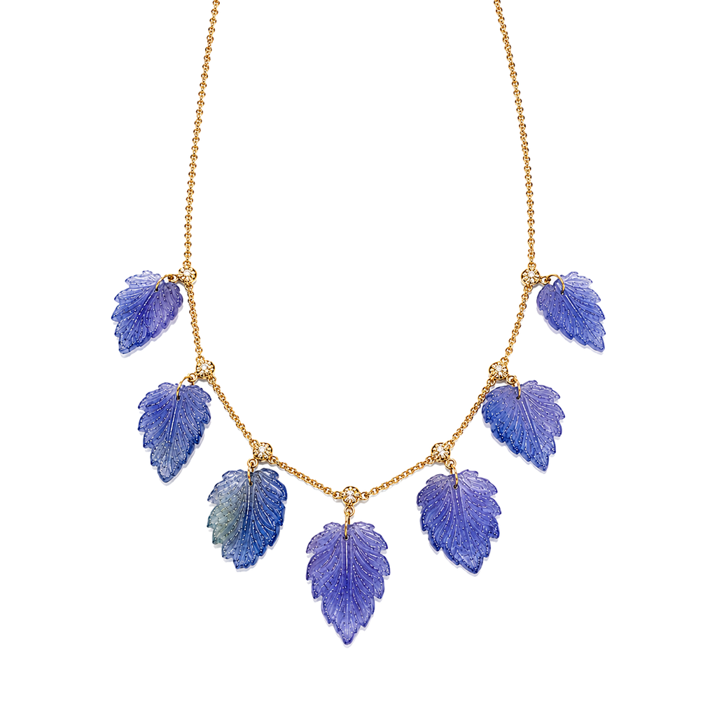 Graduated Iolite Leaf Drop Shaker Necklace + 7 Sophia Diamonds