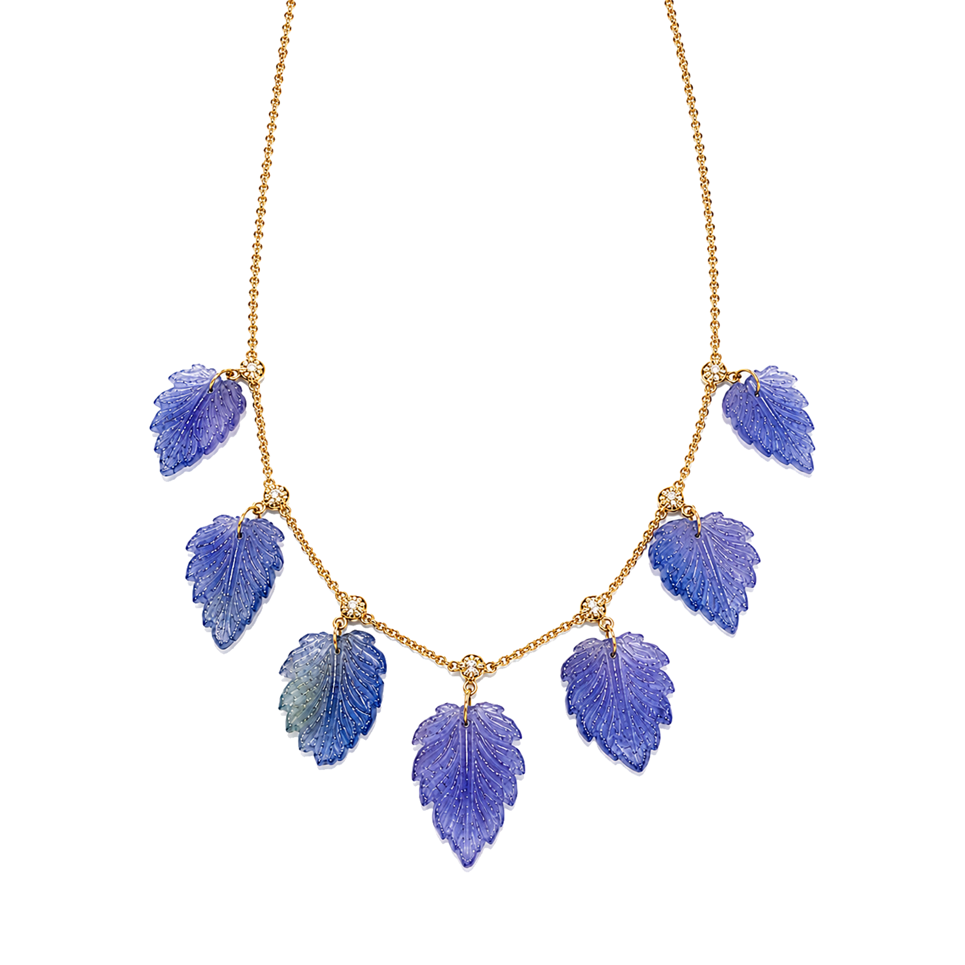 Graduated Iolite Leaf Drop Shaker Necklace + 7 Sophia Diamonds