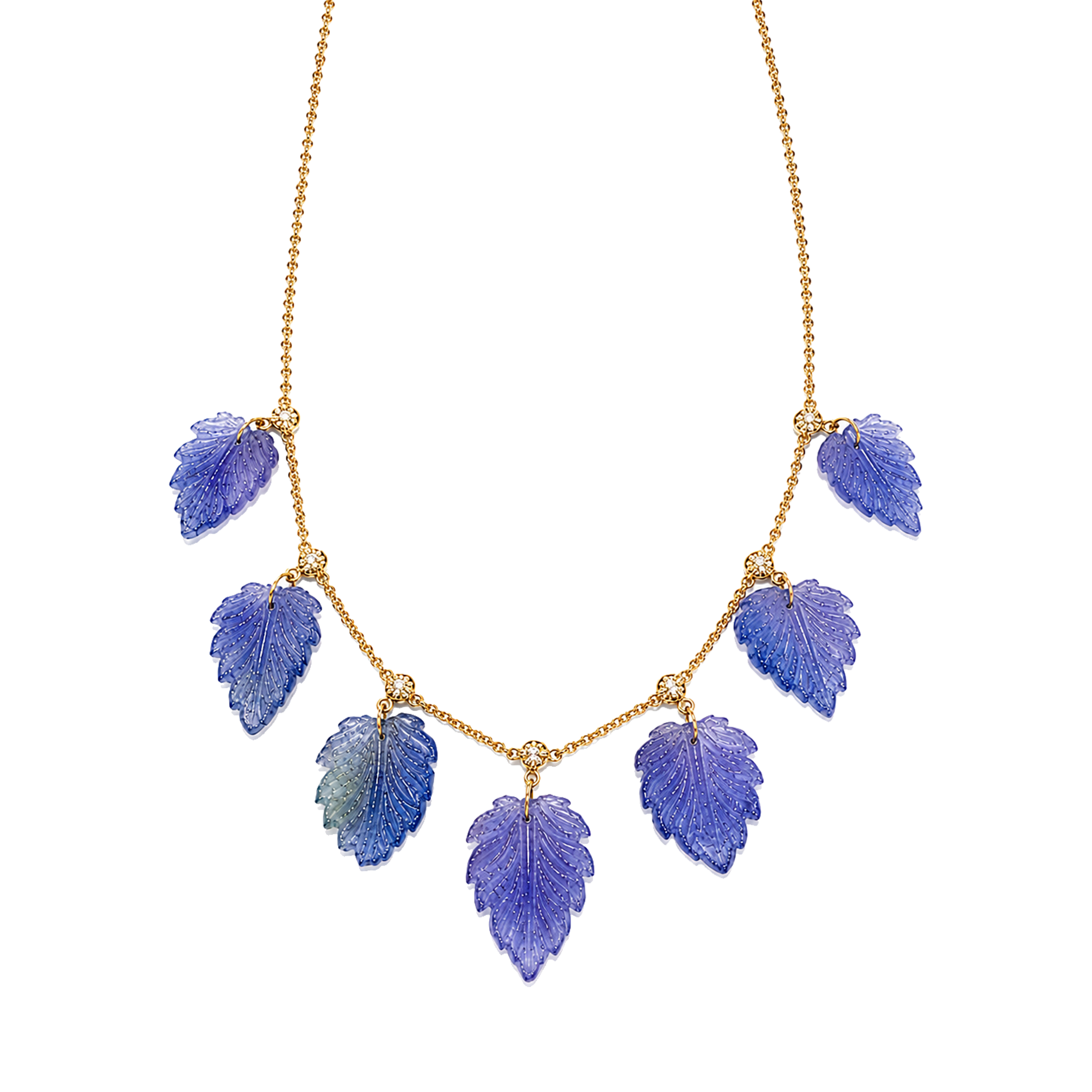 Graduated Iolite Leaf Drop Shaker Necklace + 7 Sophia Diamonds