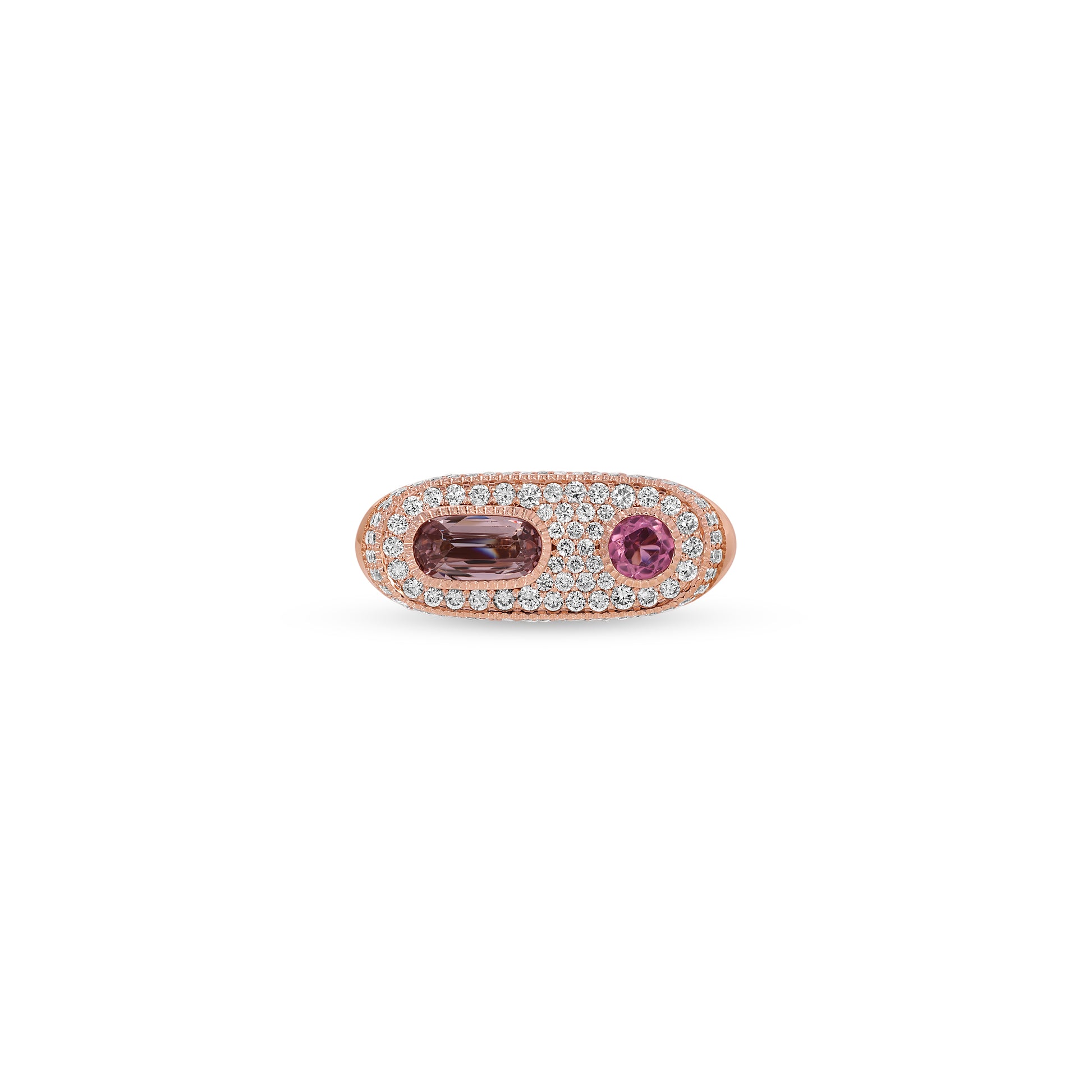 Pink Tourmaline Oval + Round Full Pavé Ring