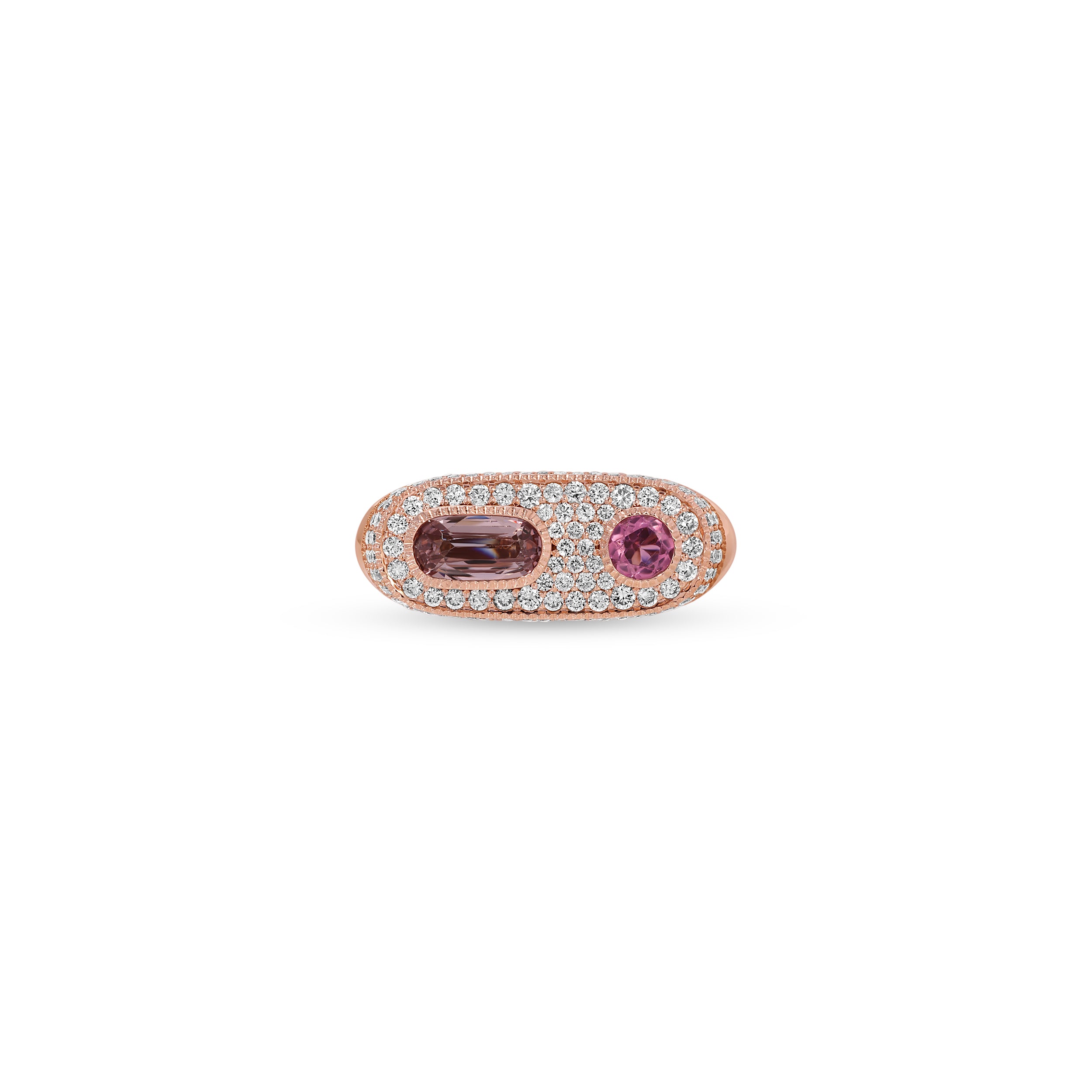 Pink Tourmaline Oval + Round Pavé Diamond Ring