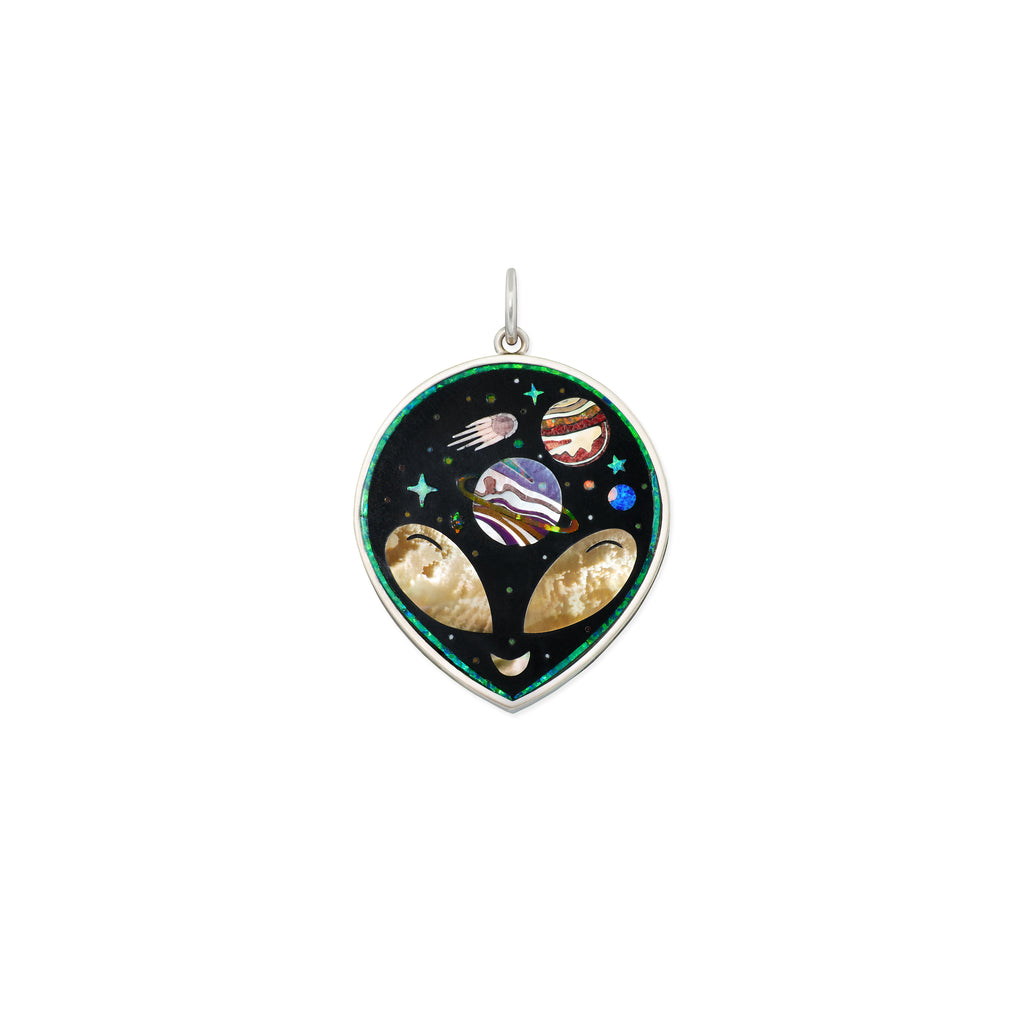 Silver Onyx + Pearl Alien Galaxy Charm