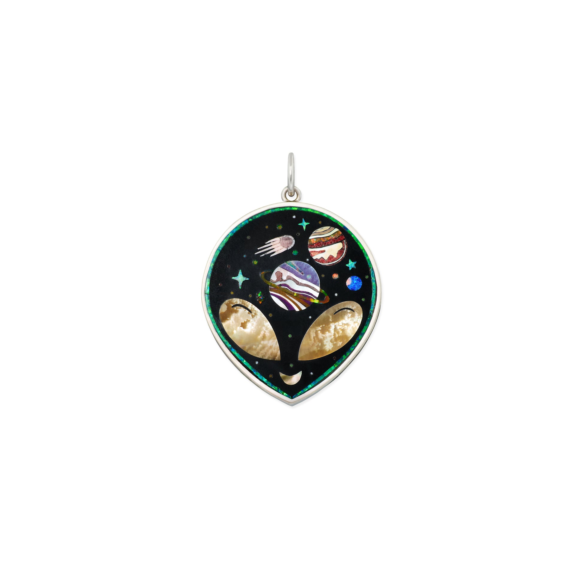 Silver Onyx + Pearl Alien Galaxy Charm