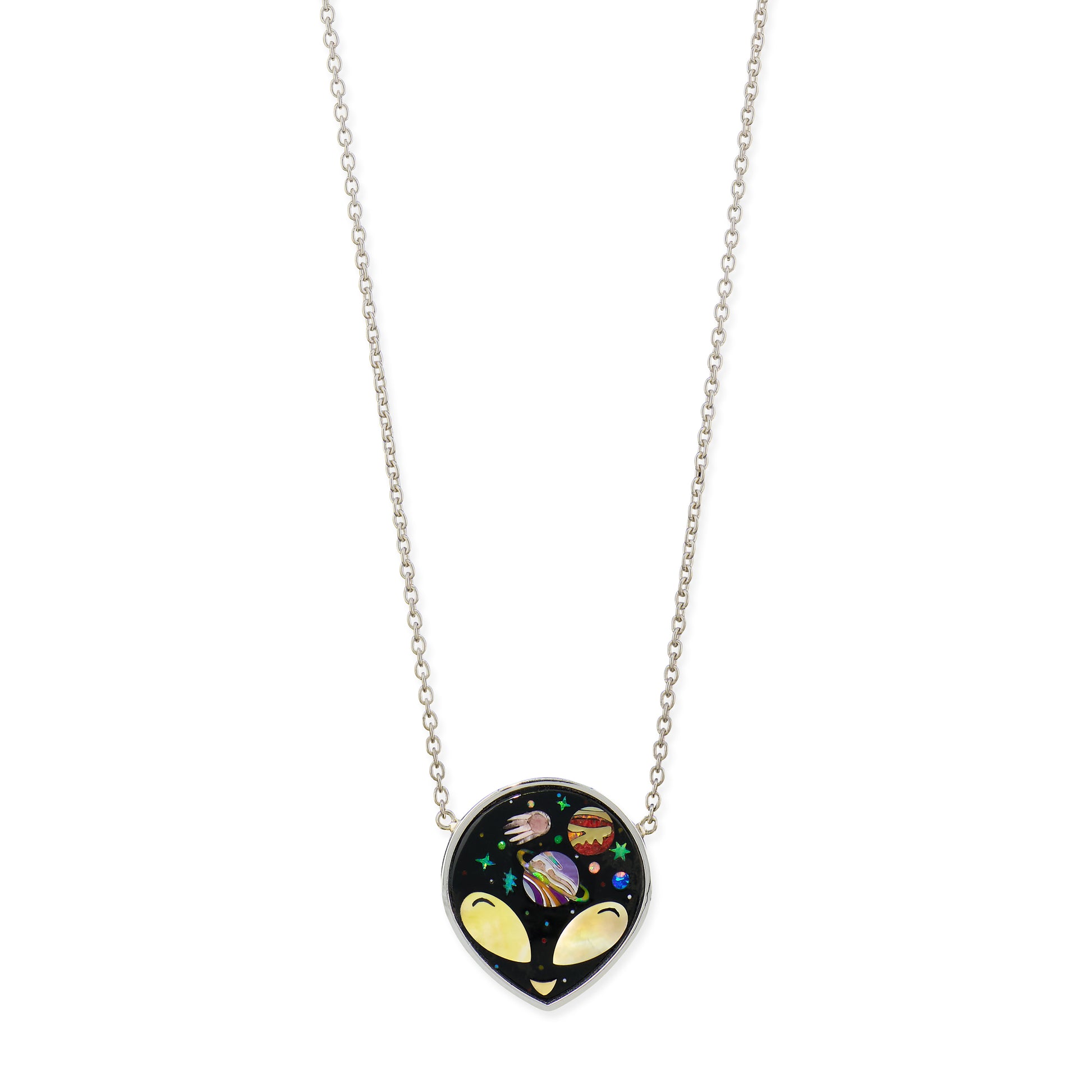 Silver Onyx + Pearl Alien Galaxy Inlay Necklace