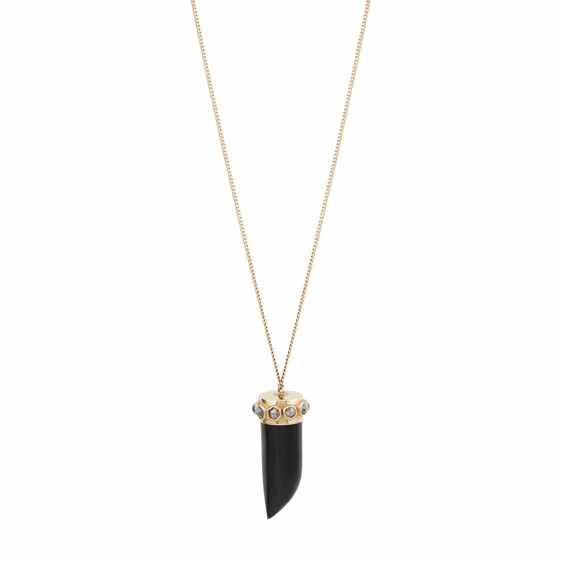 10 Rose Cut Diamond Black Horn Tusk Necklace