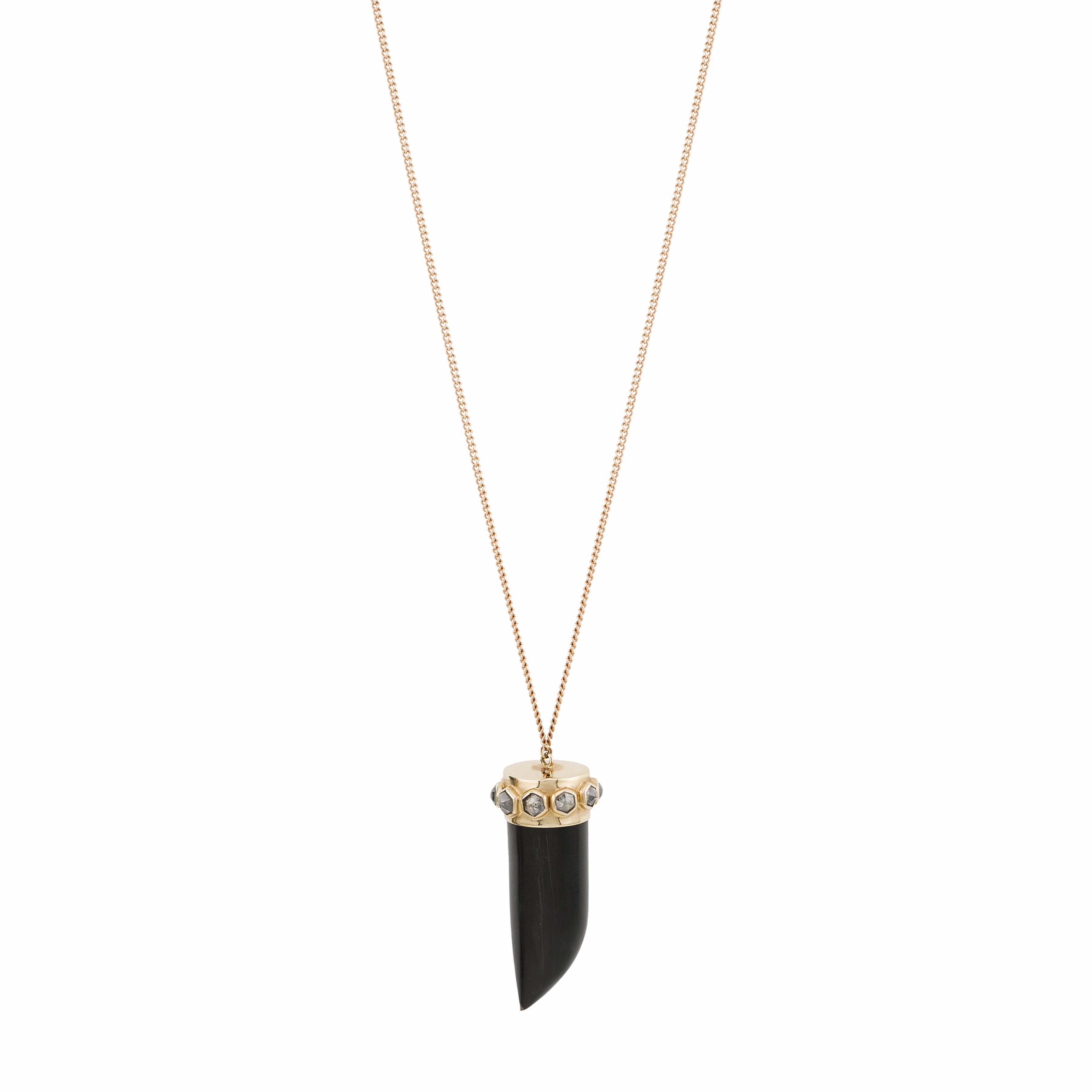 10 Rose Cut Diamond Black Horn Tusk Necklace