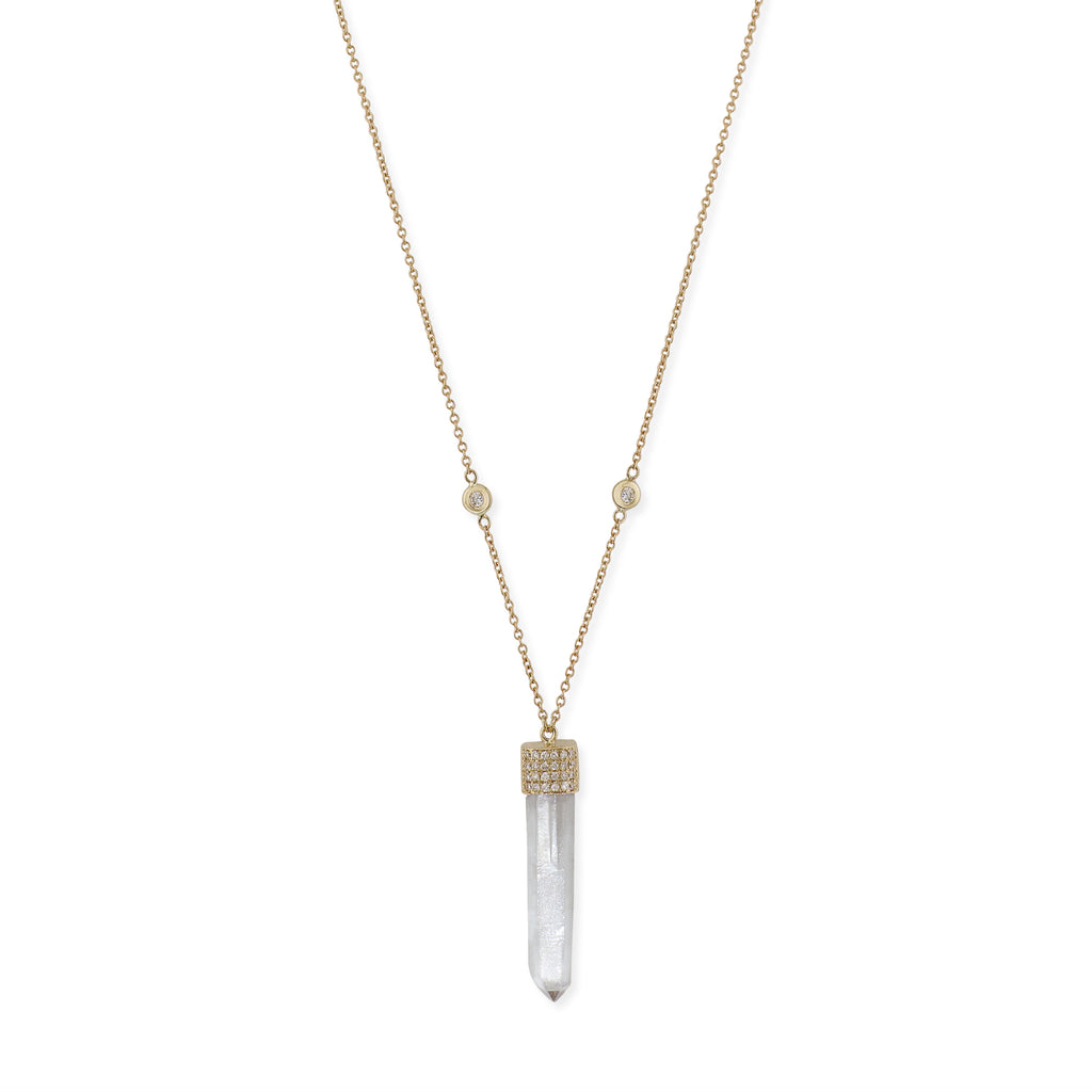 Pave Diamond Quartz Crystal Bar Necklace