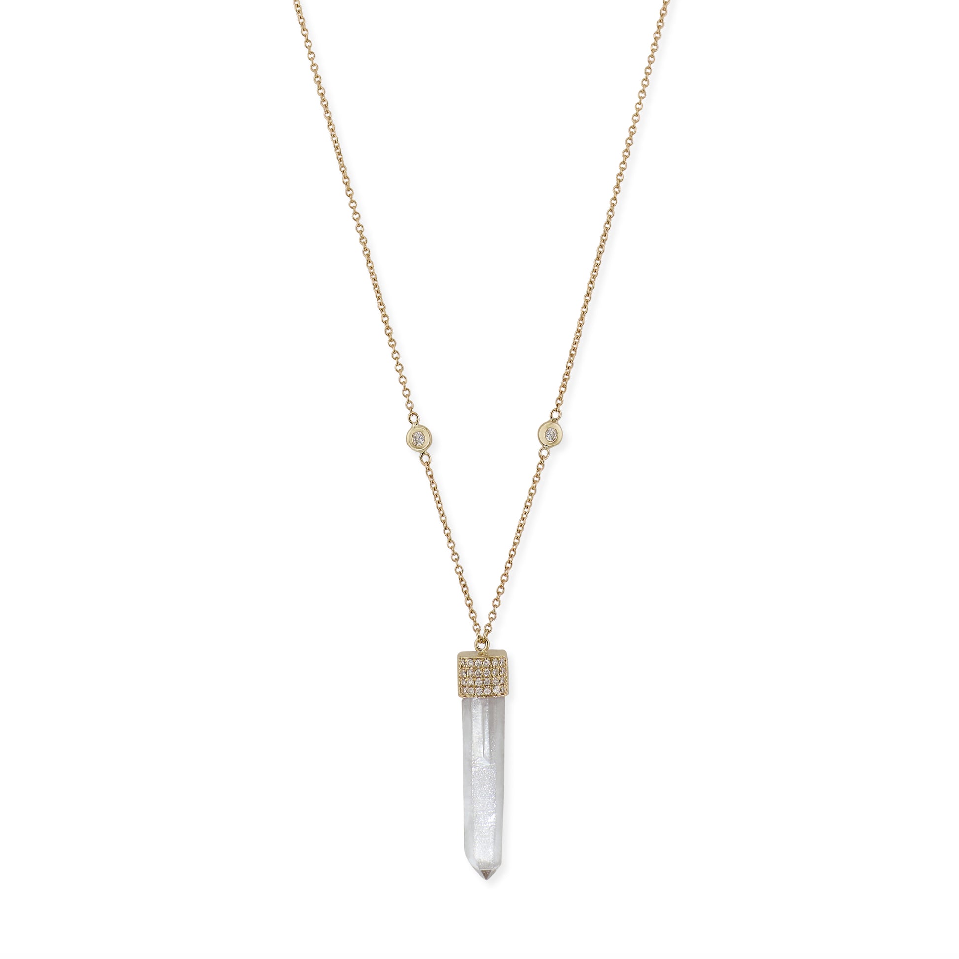Pave Diamond Quartz Crystal Bar Necklace