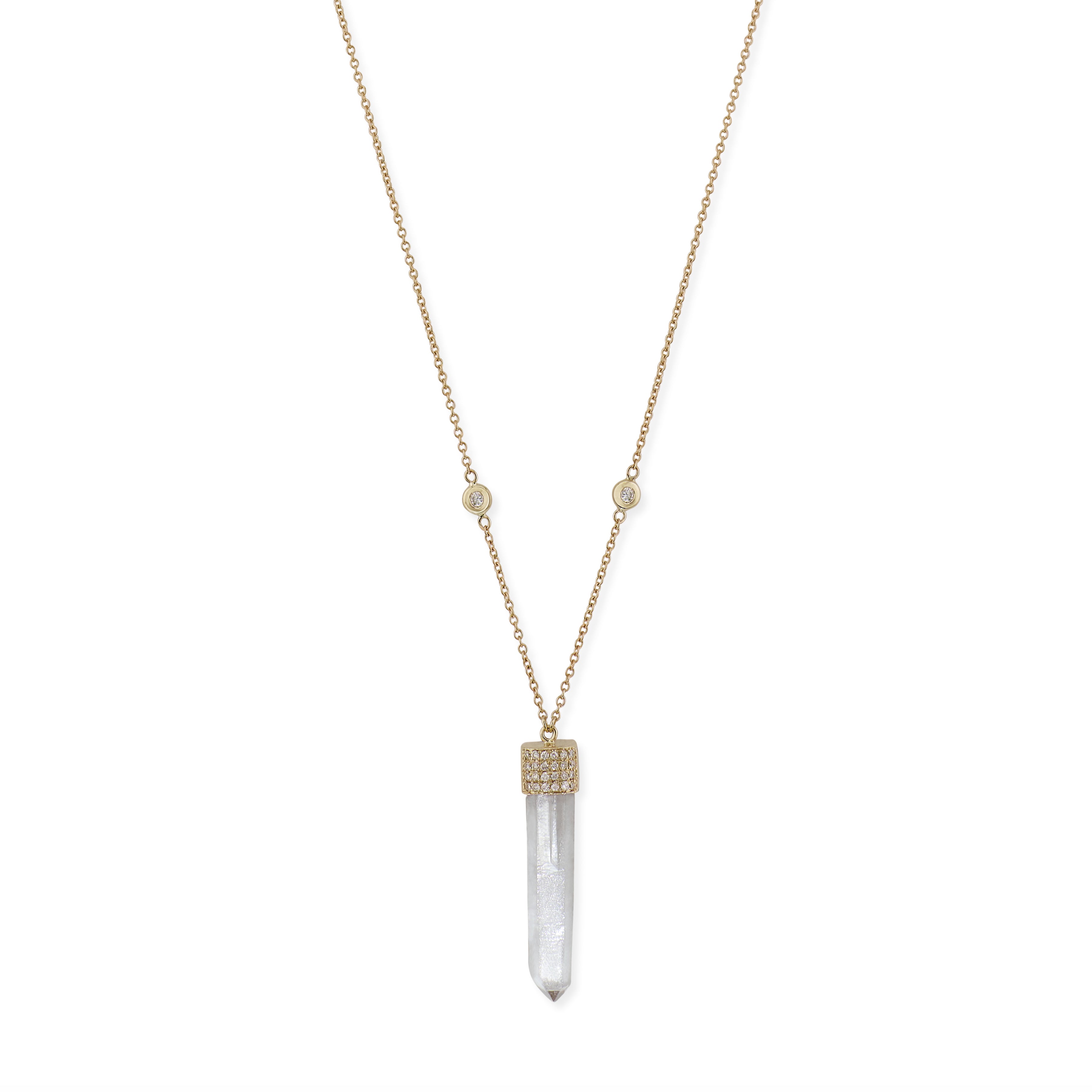 Pave Diamond Quartz Crystal Bar Necklace
