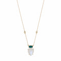 Blue Tourmaline Bezel + Moonstone Teardrop Necklace