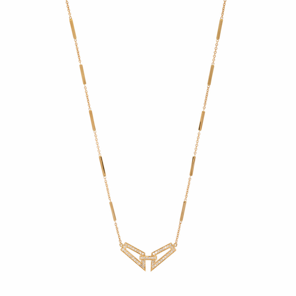 Pave Diamond Geometric Smooth Bar Necklace