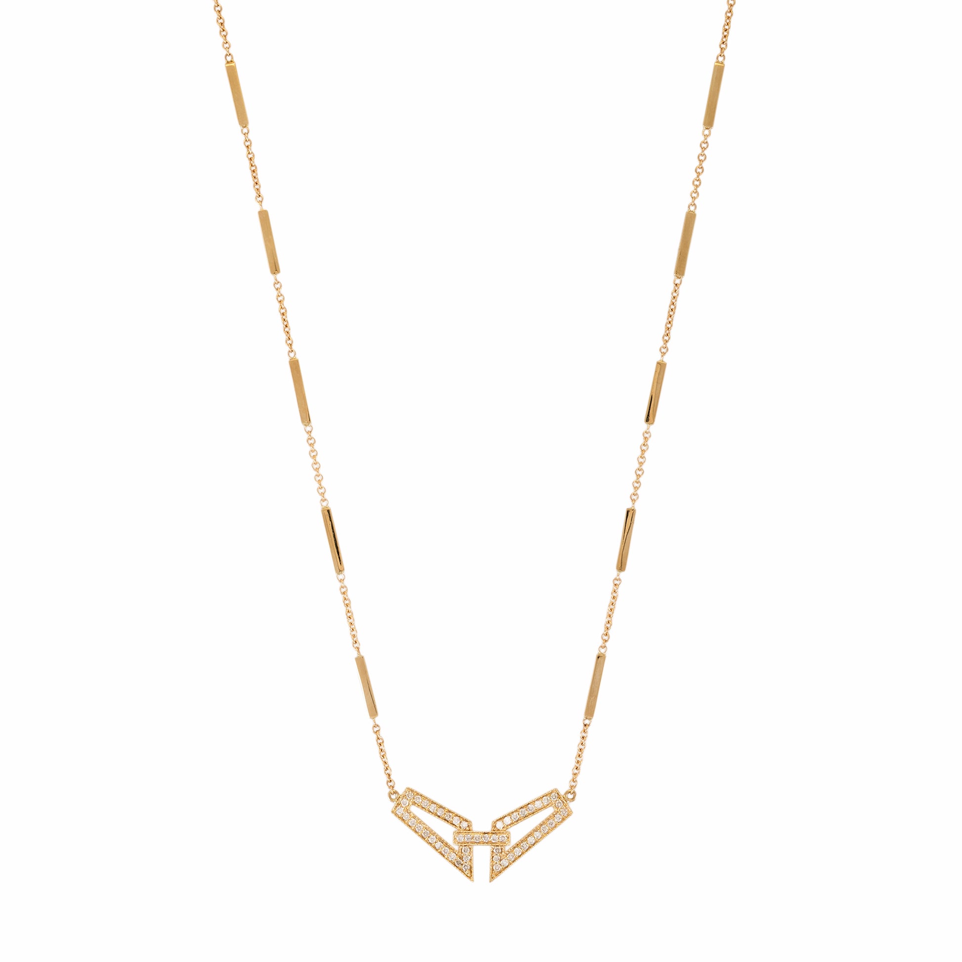 Pave Diamond Geometric Smooth Bar Necklace